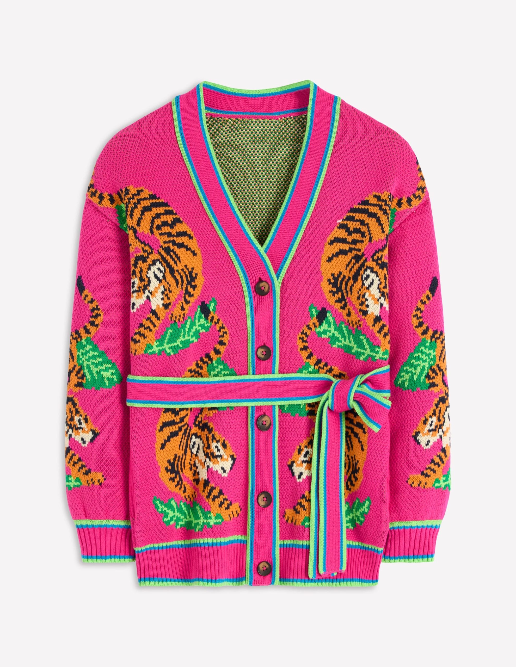 Jacquard Belted Cardigan-Pink Yarrow Tigers - Image 7