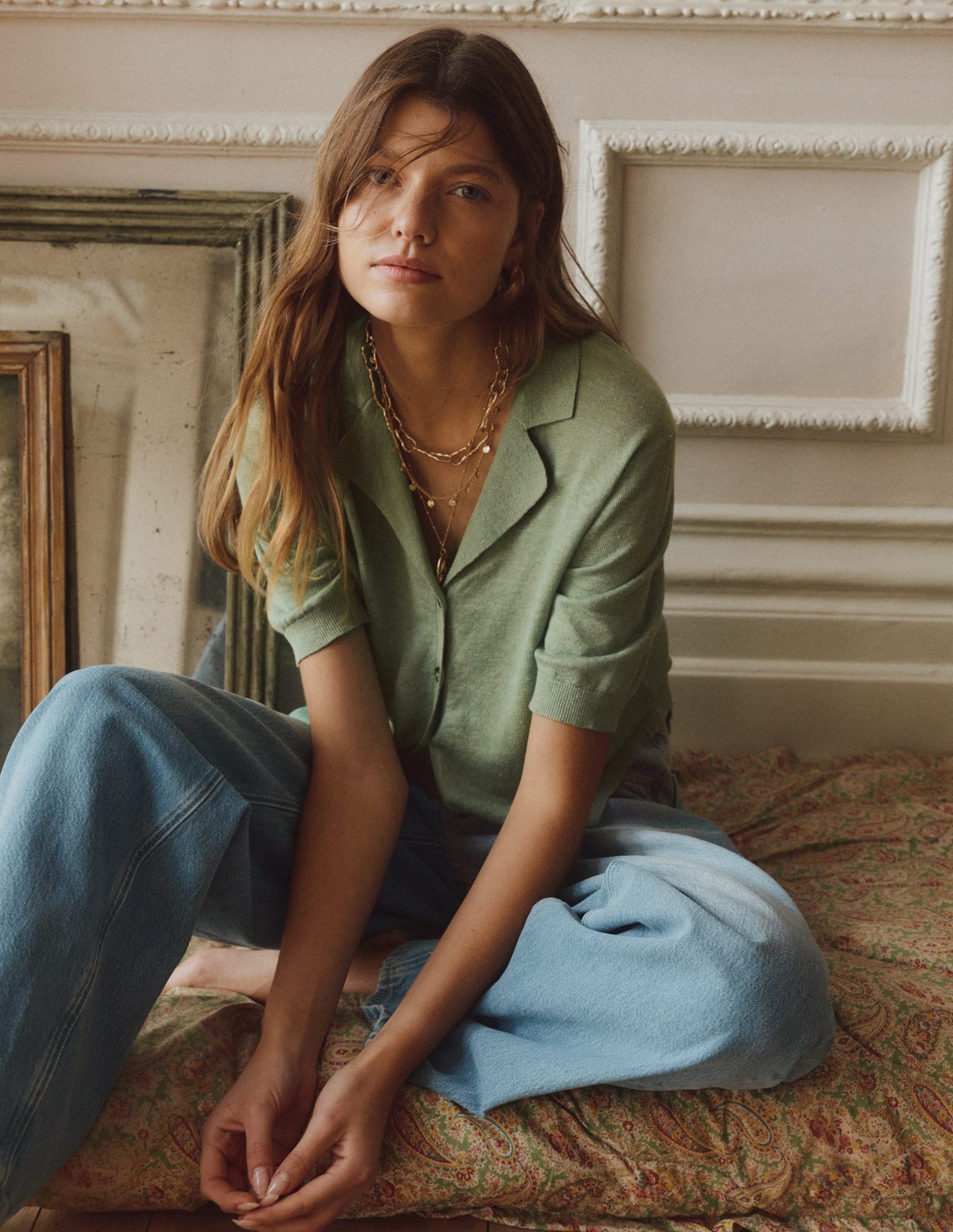 Agnes Collar Linen Cardigan-Green - Image 5