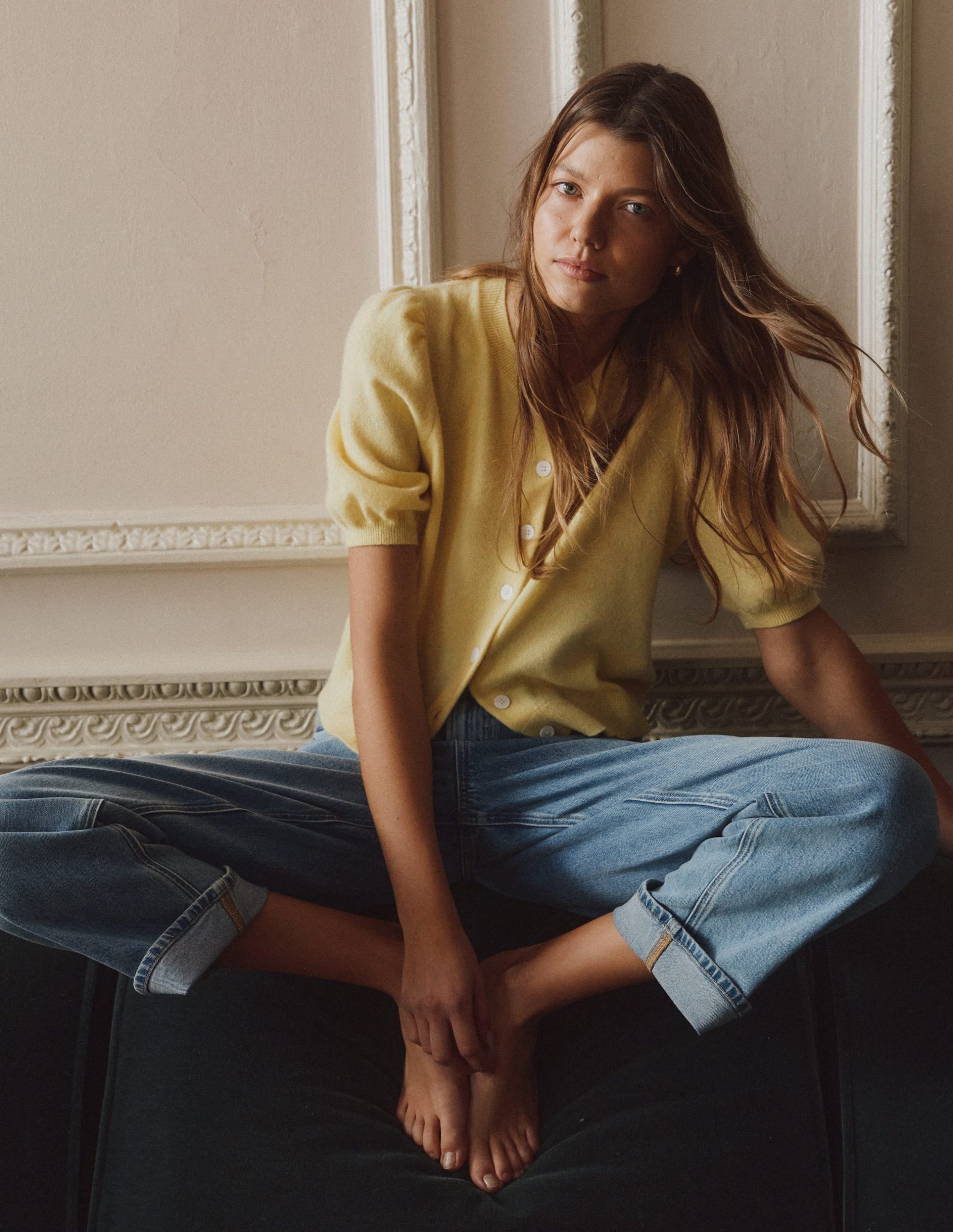 Cropped Cashmere Cardigan-Sandstone Yellow - Image 7