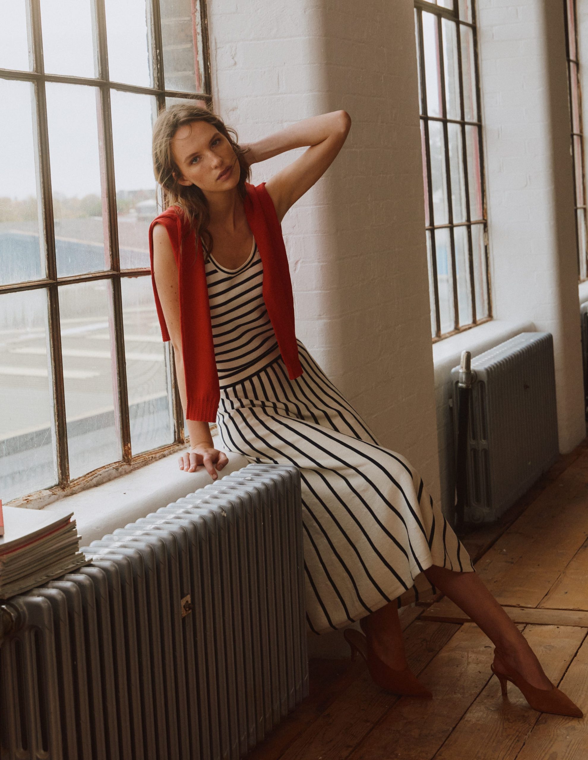 Liz Knitted Midi Skirt-Ivory Stripe - Image 5