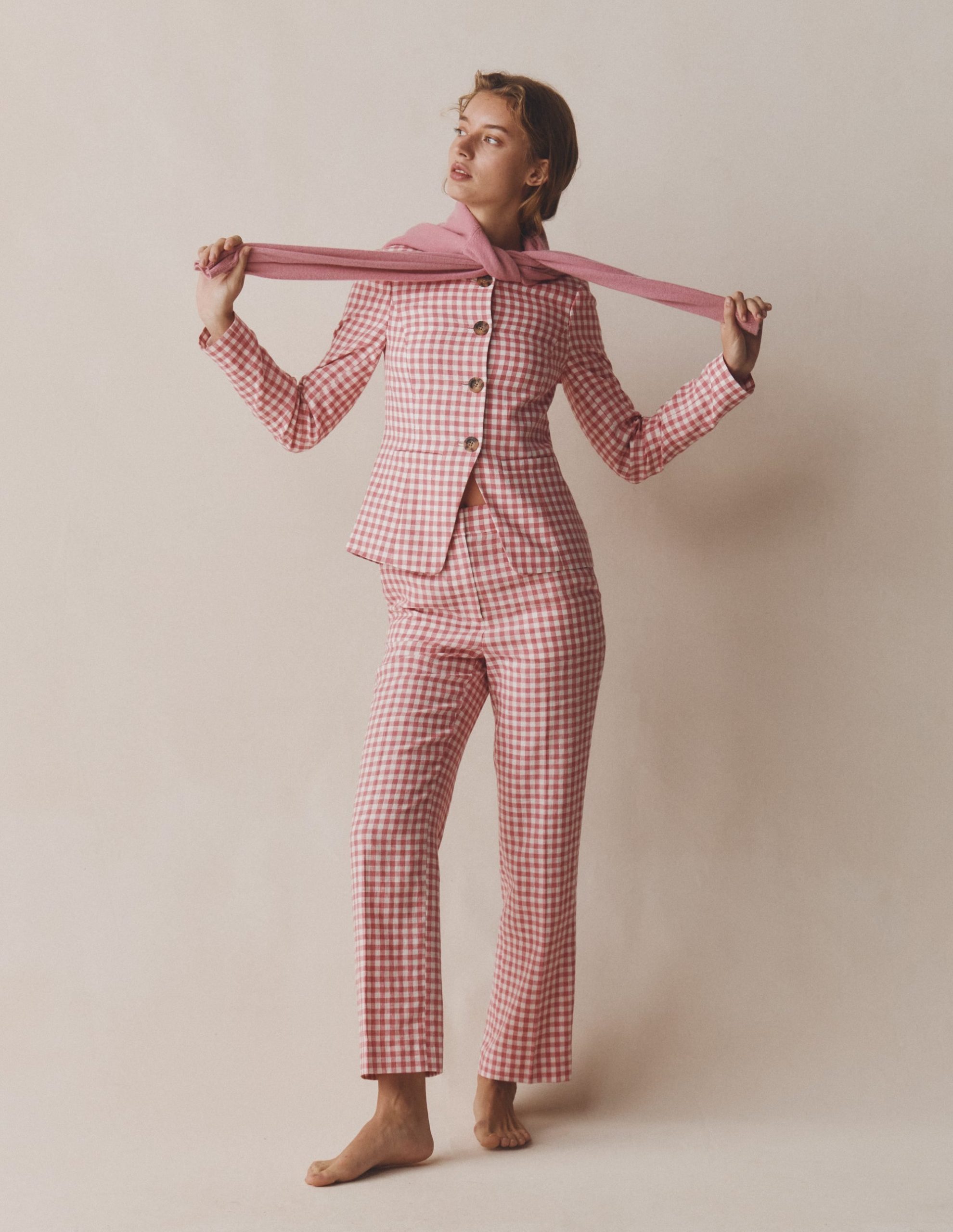 Canonbury 7/8 Linen Pants-Vintage Rose Gingham - Image 6