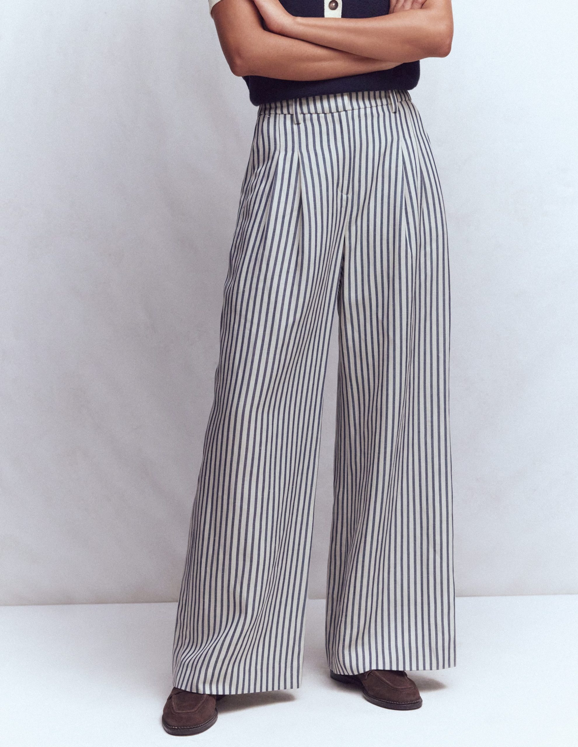 Kensington Wide Leg Pants-Blue and Ivory Stripe - Image 4