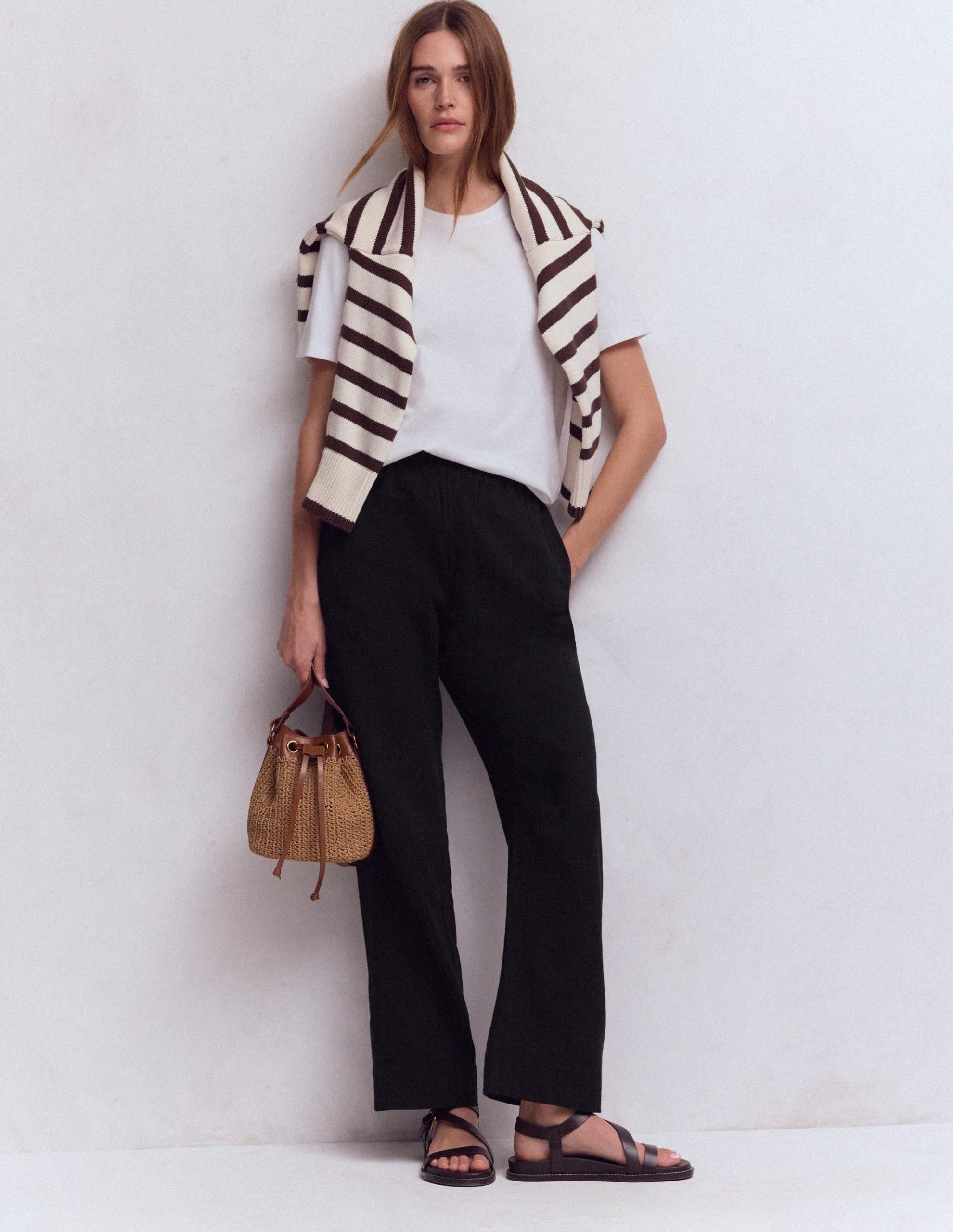 Pull On Double Cloth Pants-Black