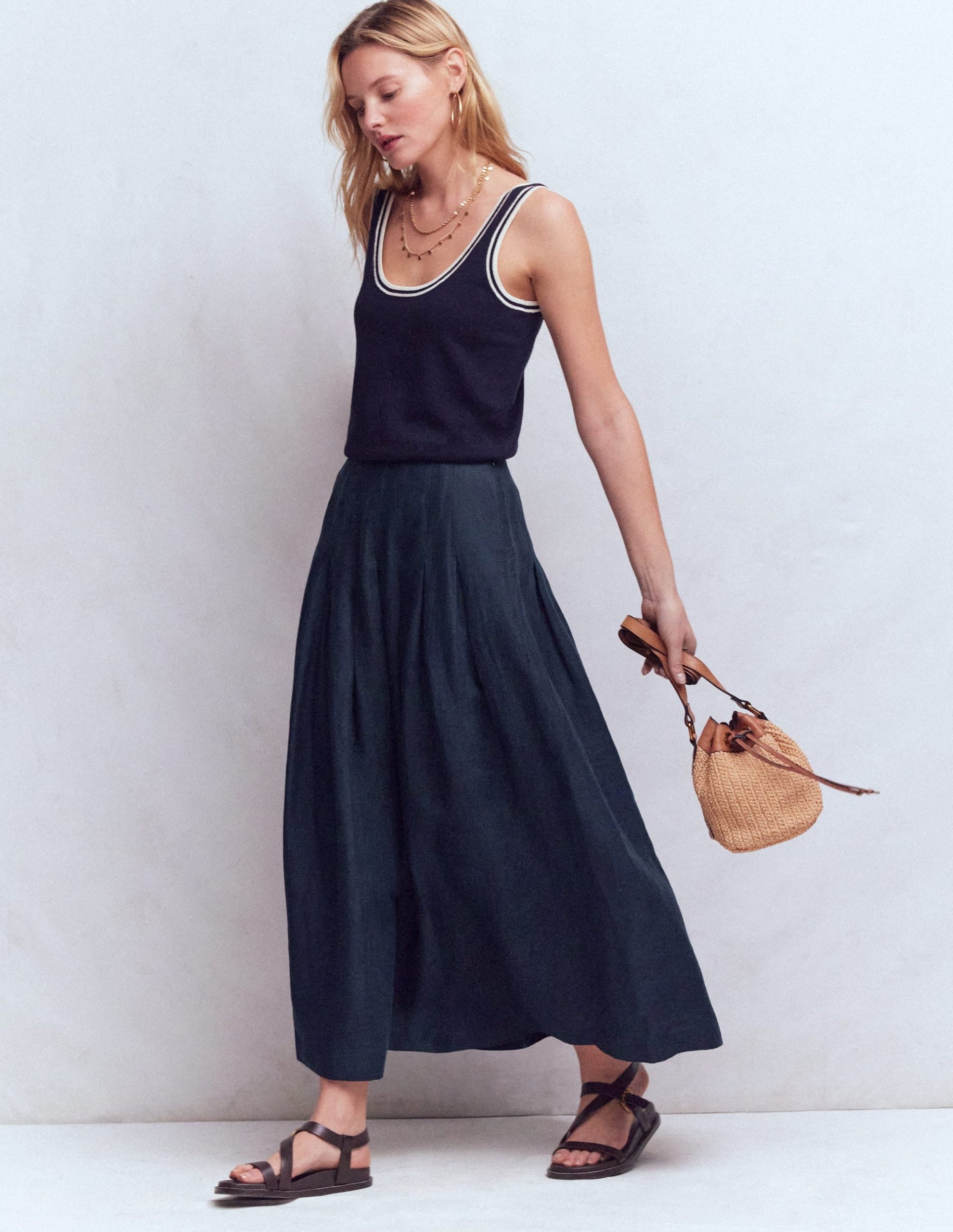 Valentina Linen Skirt-Navy