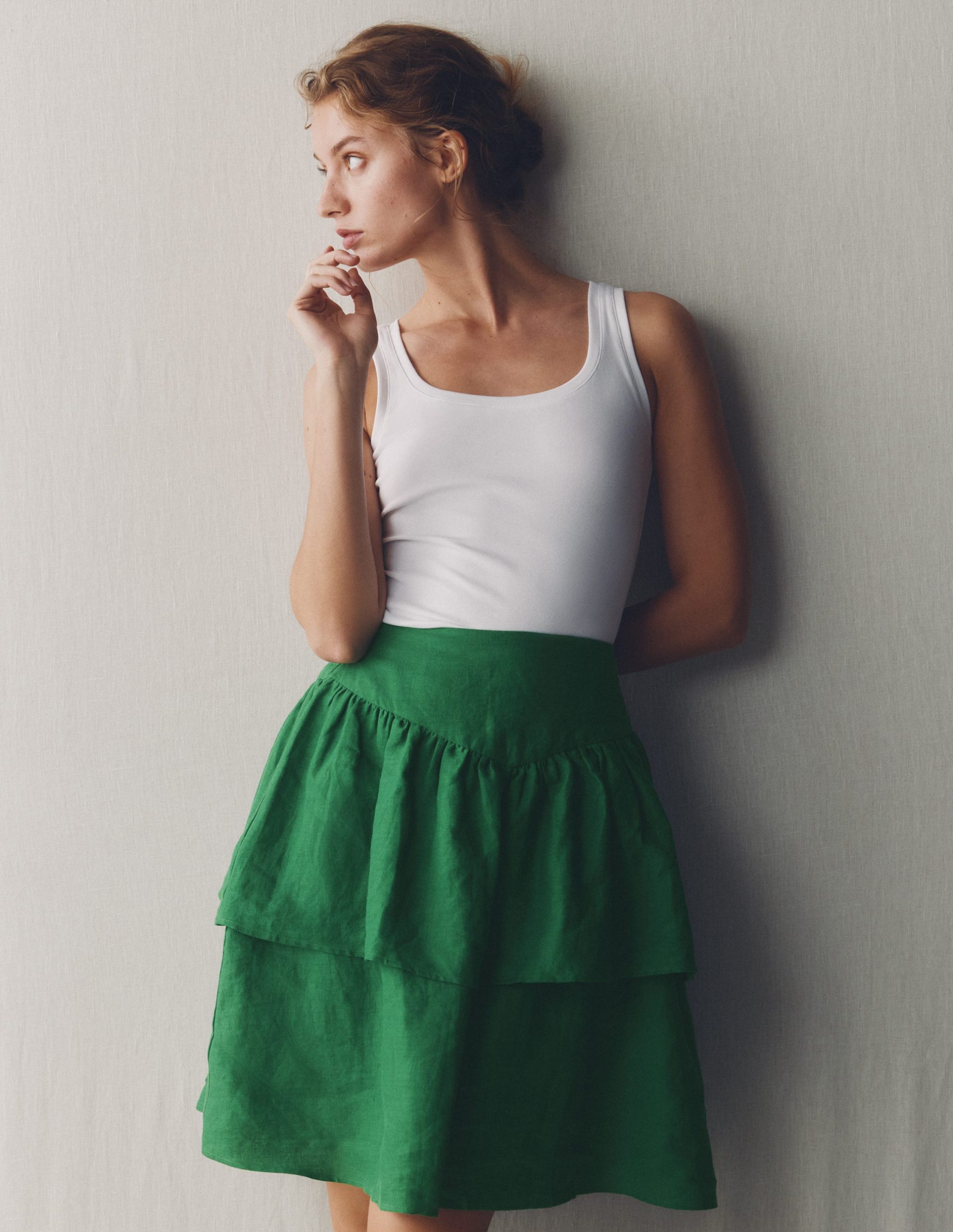 Tiered Linen Skirt-Highland Green - Image 5