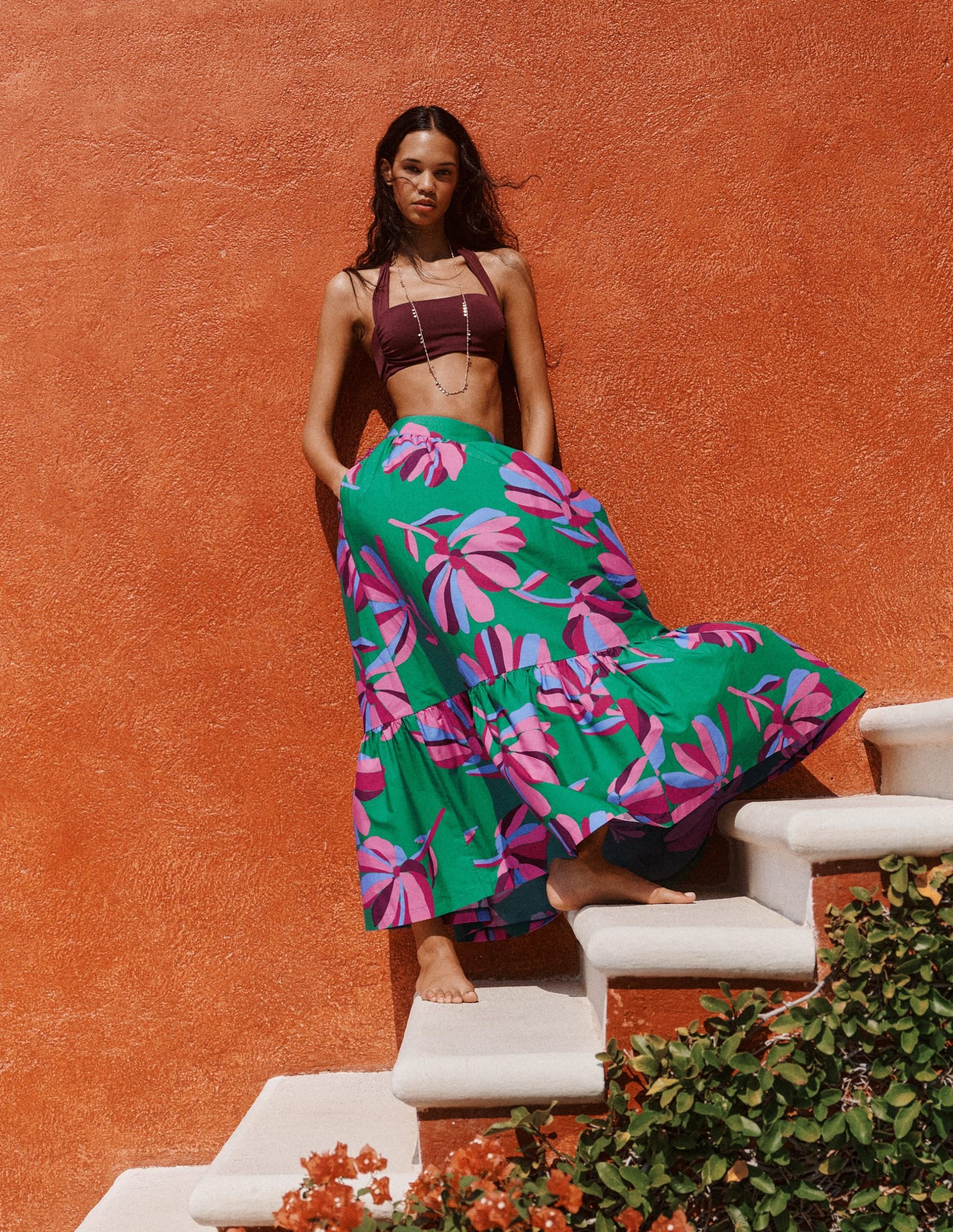 Abigail Poplin Maxi Skirt-Green. Daisy Cascade - Image 6