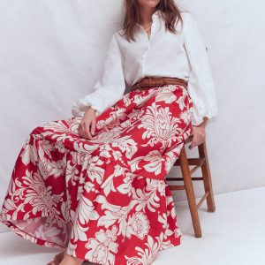 Abigail Poplin Maxi Skirt-Botanical Flourish