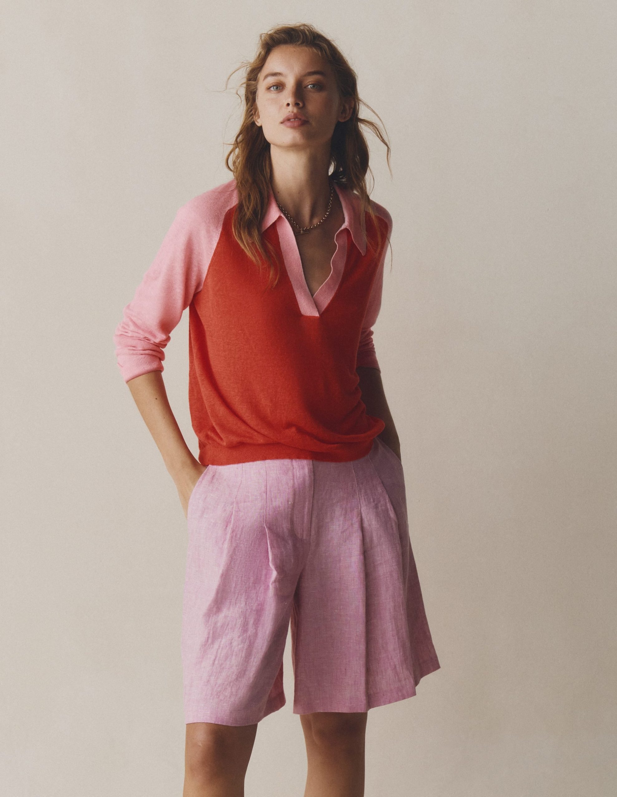 Highbury Linen Shorts-Meadowsweet Pink Chambray - Image 5