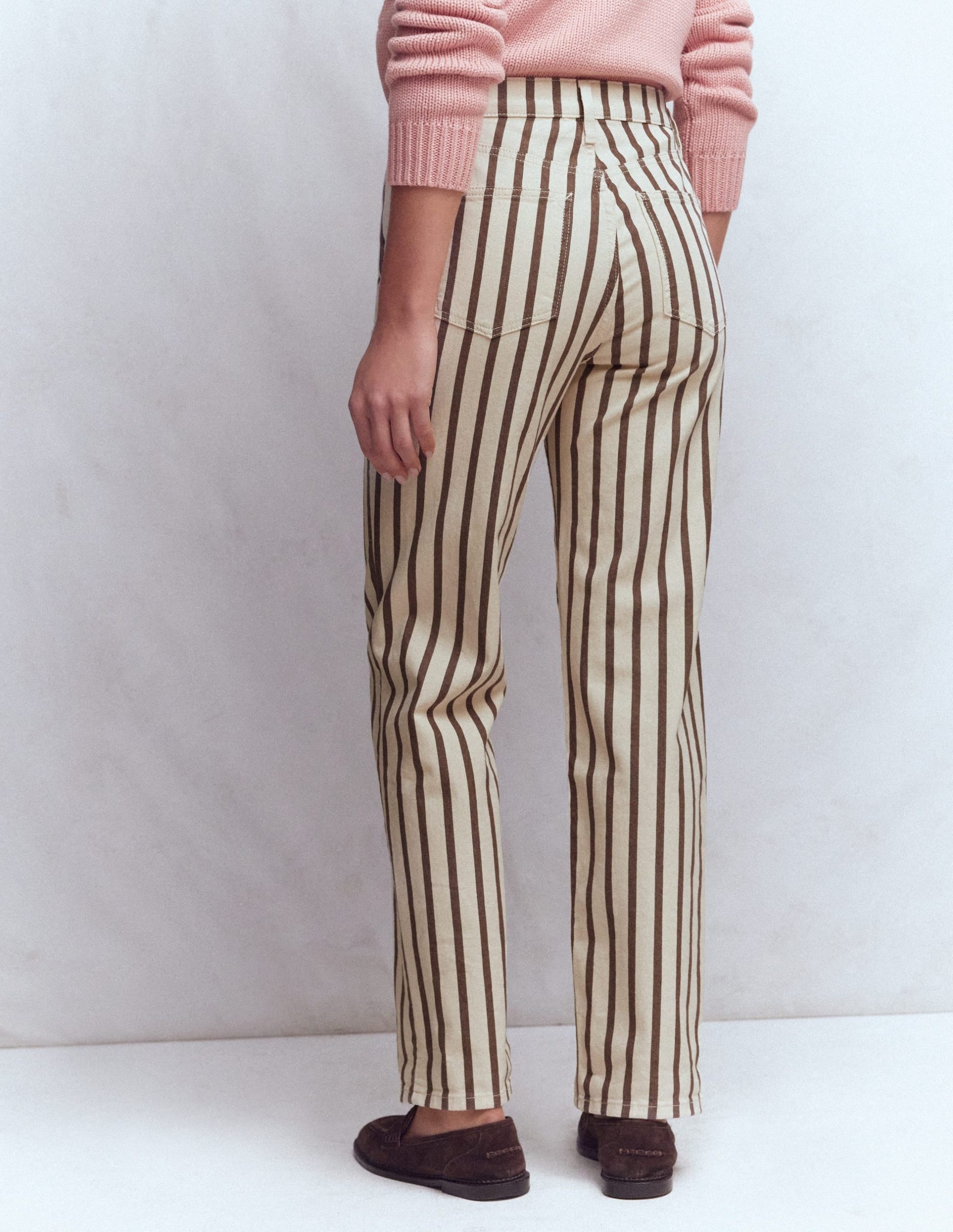 High Rise Straight Jeans-Brown Ecru Stripe - Image 3