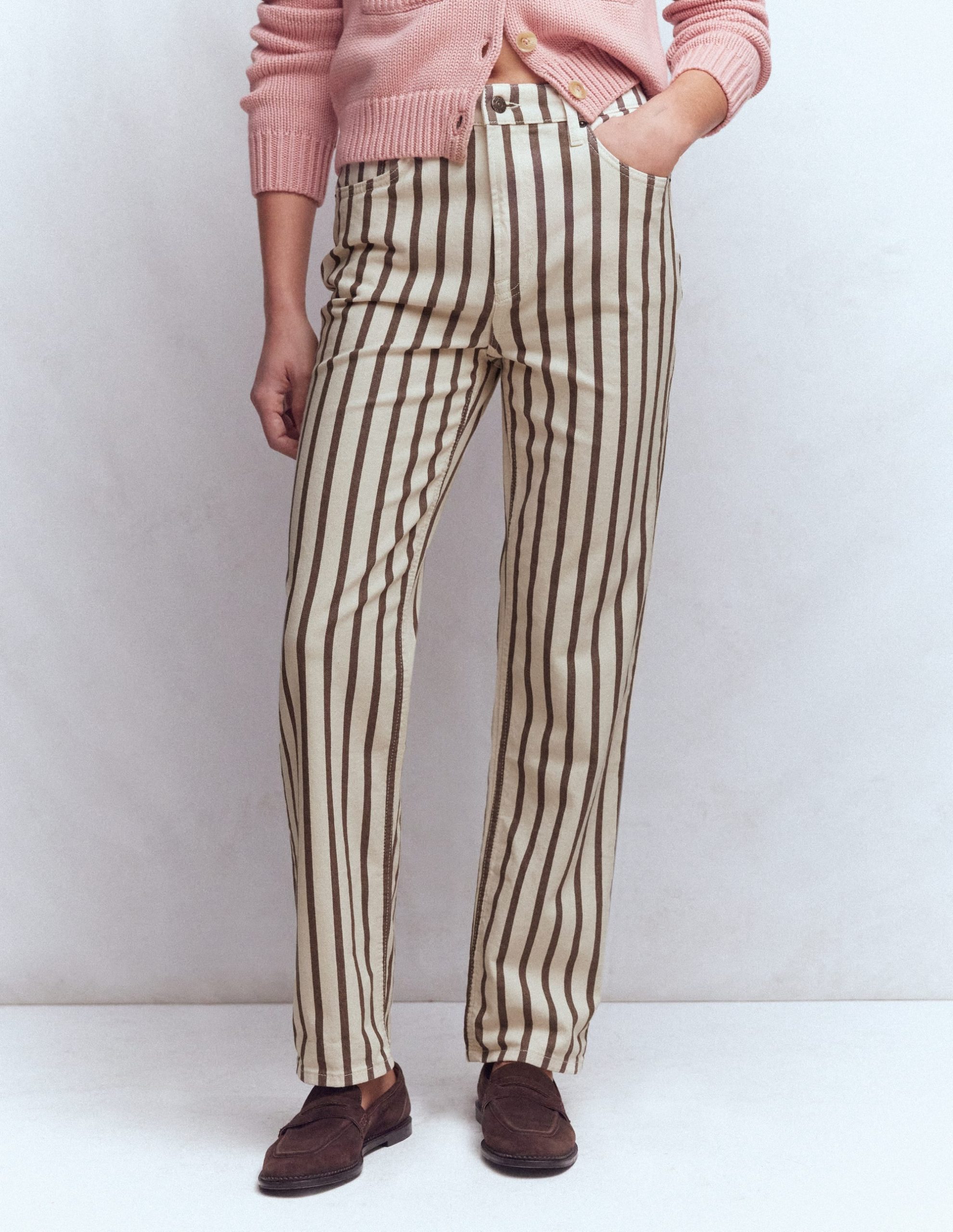 High Rise Straight Jeans-Brown Ecru Stripe - Image 4