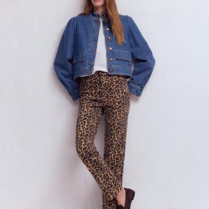 High Rise Straight Jeans-Animal Print