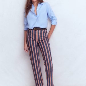 High Rise Straight Jeans-Navy & Red Stripe