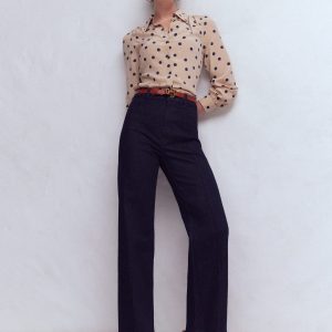 Pintuck Column Leg Jeans-Indigo Rinse