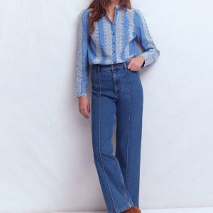 Pintuck Column Leg Jeans-Mid Vintage