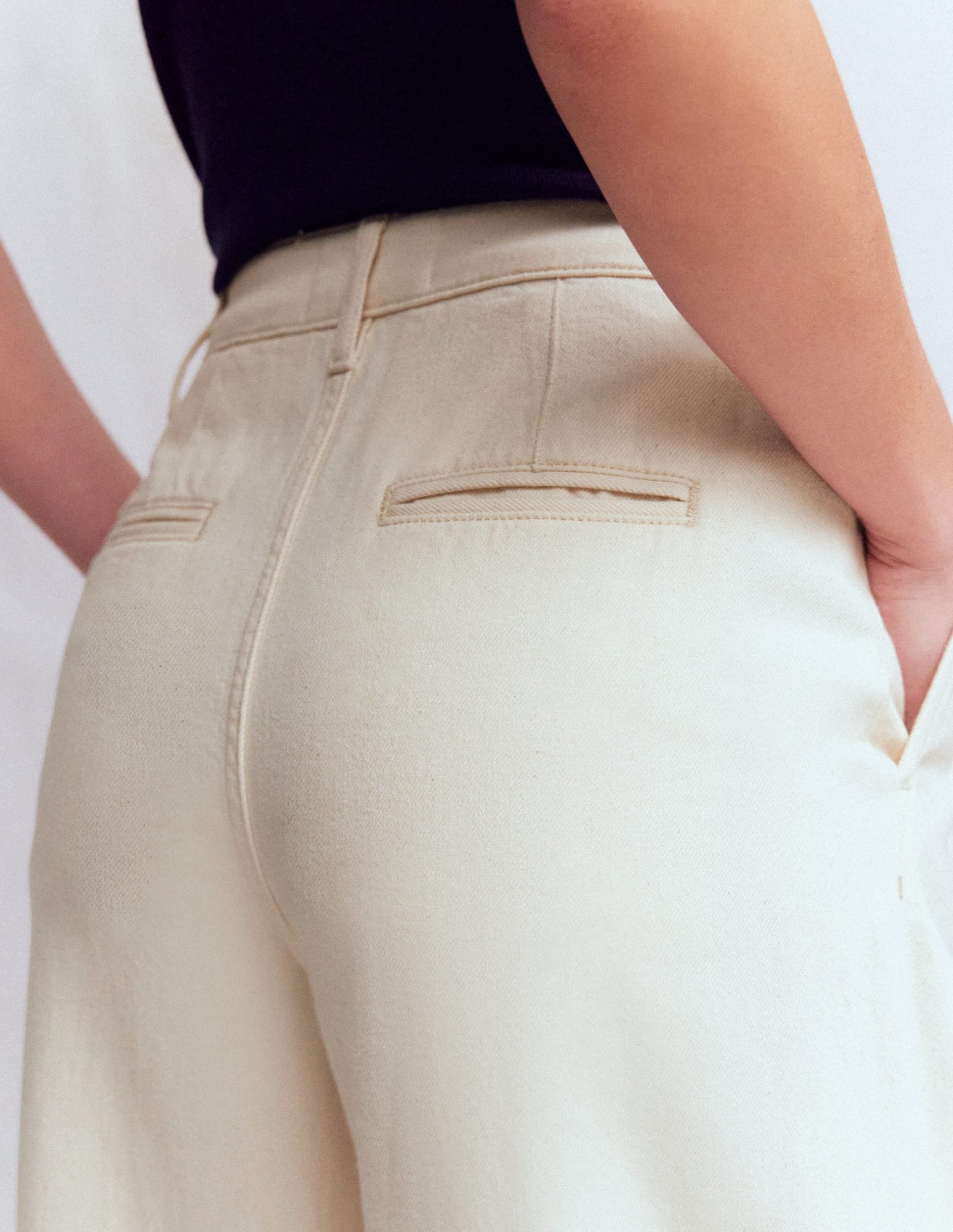Pleated Wide Leg Jeans-Ecru - Image 5