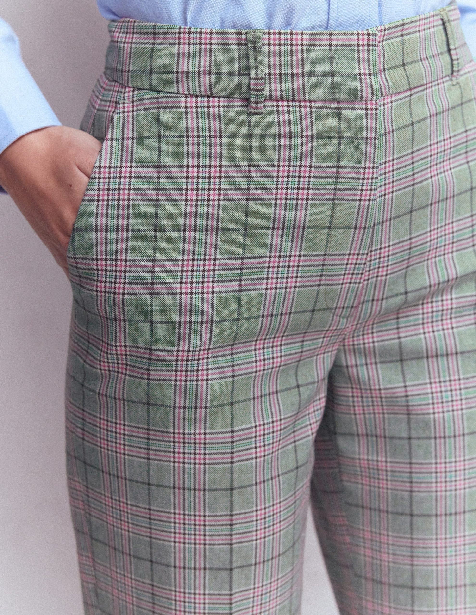 Canonbury Tailored Pants-Green. Pink and Brown Check - Image 2