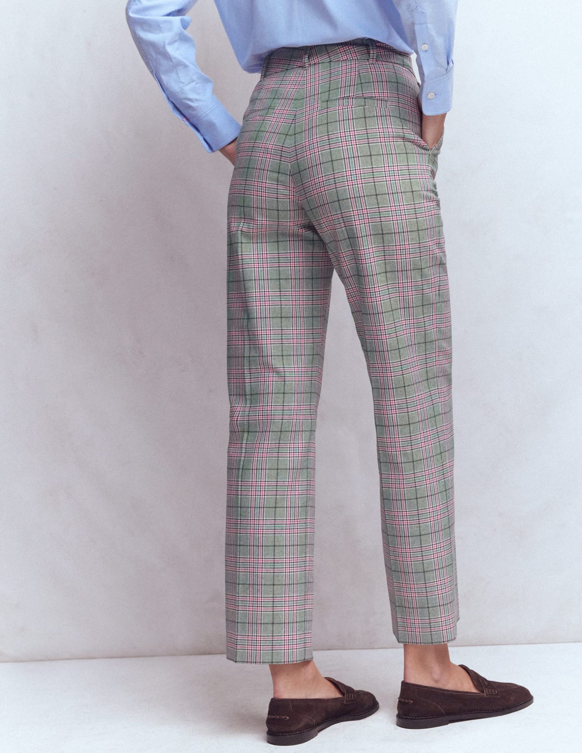 Canonbury Tailored Pants-Green. Pink and Brown Check - Image 3