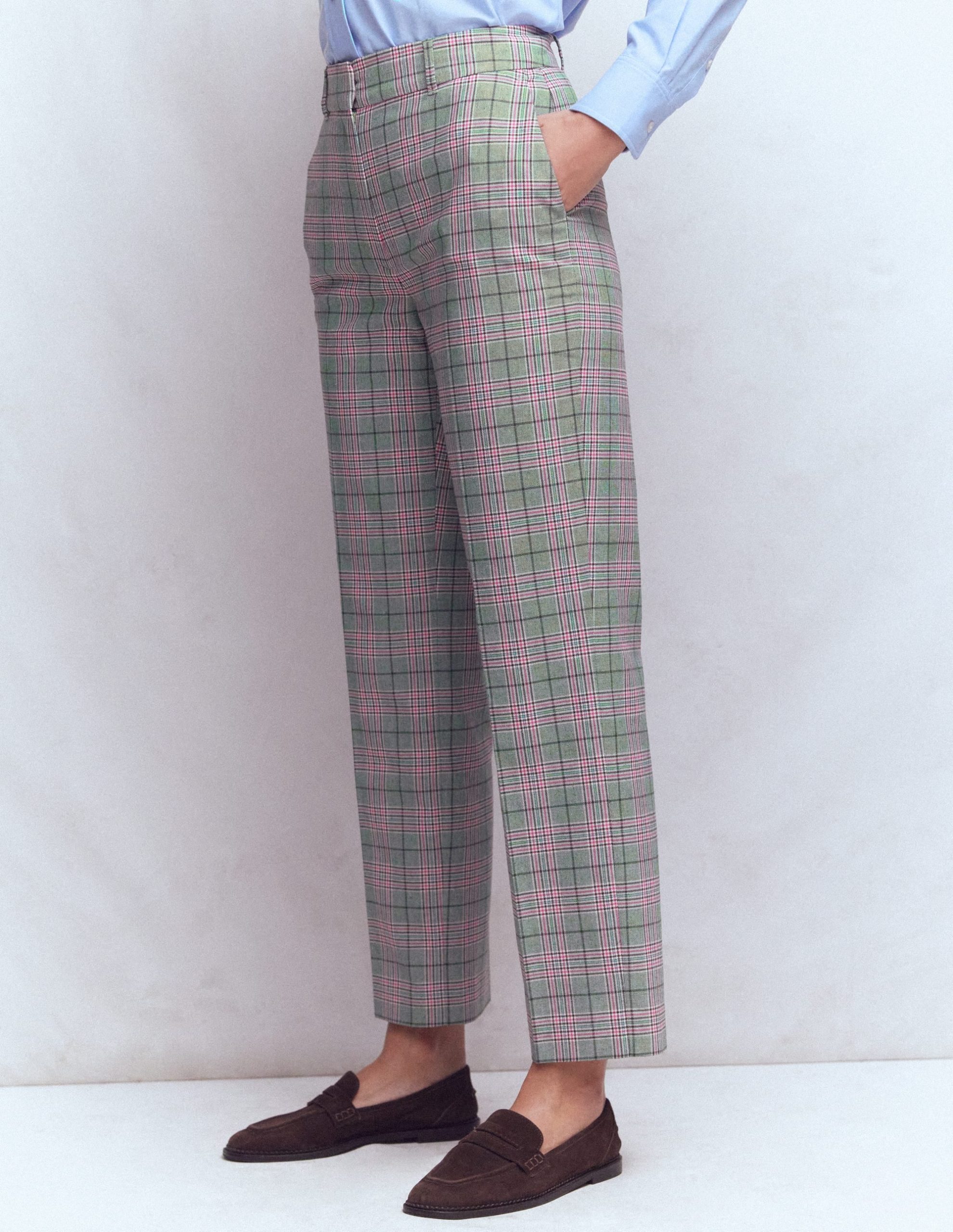 Canonbury Tailored Pants-Green. Pink and Brown Check - Image 4