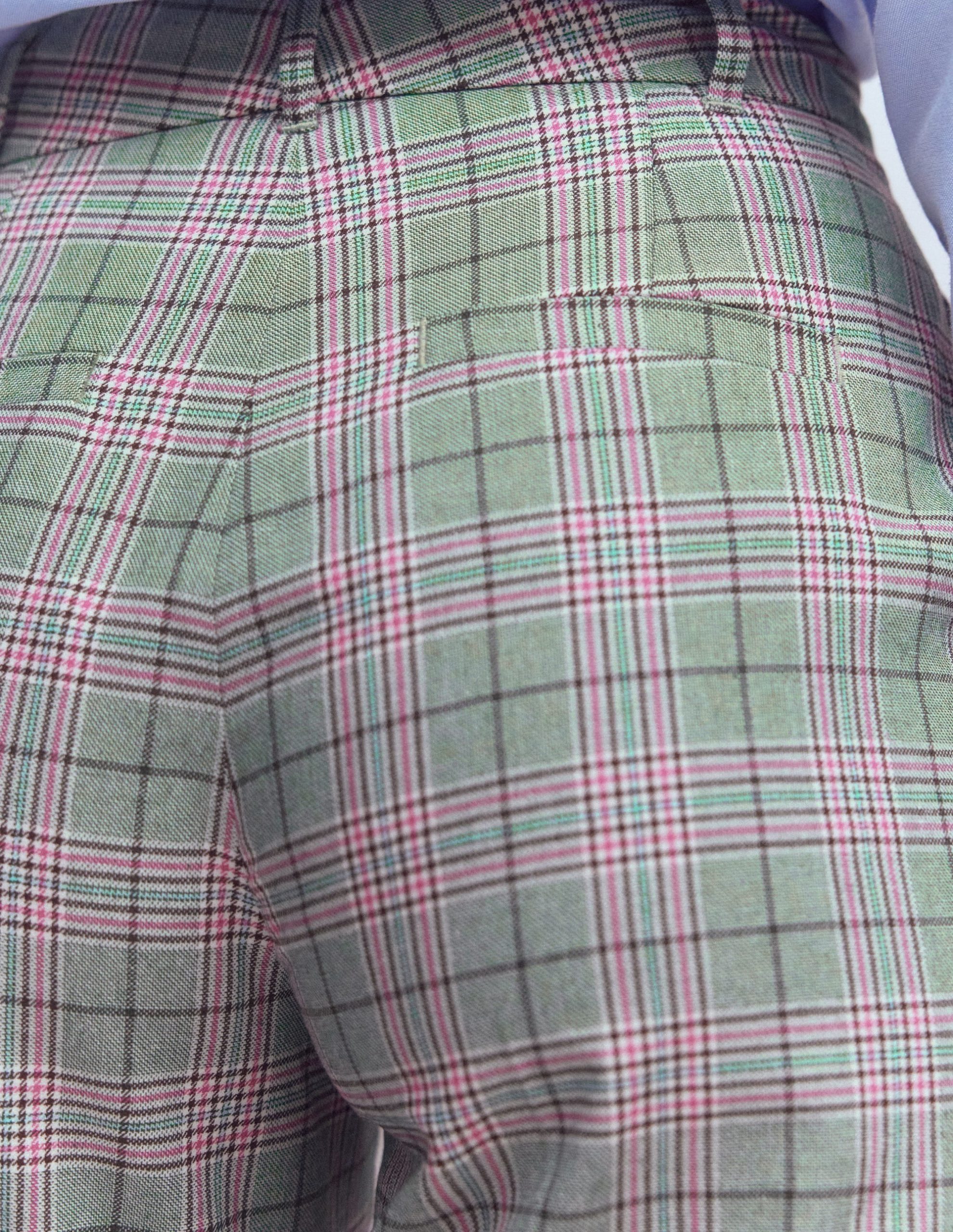Canonbury Tailored Pants-Green. Pink and Brown Check - Image 5
