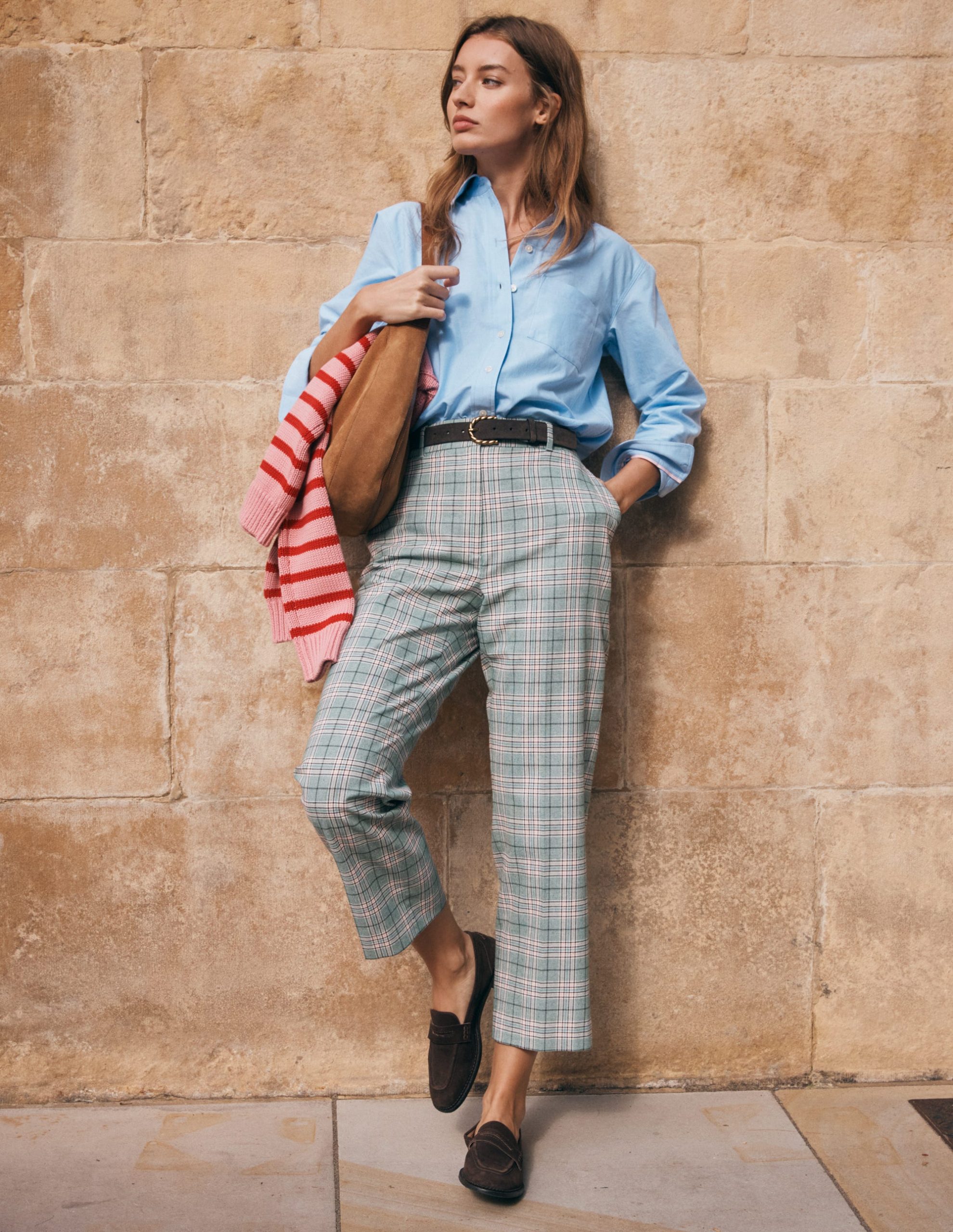 Canonbury Tailored Pants-Green. Pink and Brown Check - Image 6
