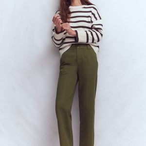 Straight Leg Chino Pants-Woodland Green Herringbone