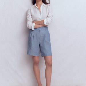 Kensington Linen Shorts-Blue Chambray