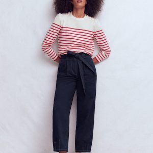 Belted Barrel Leg Pants-Navy