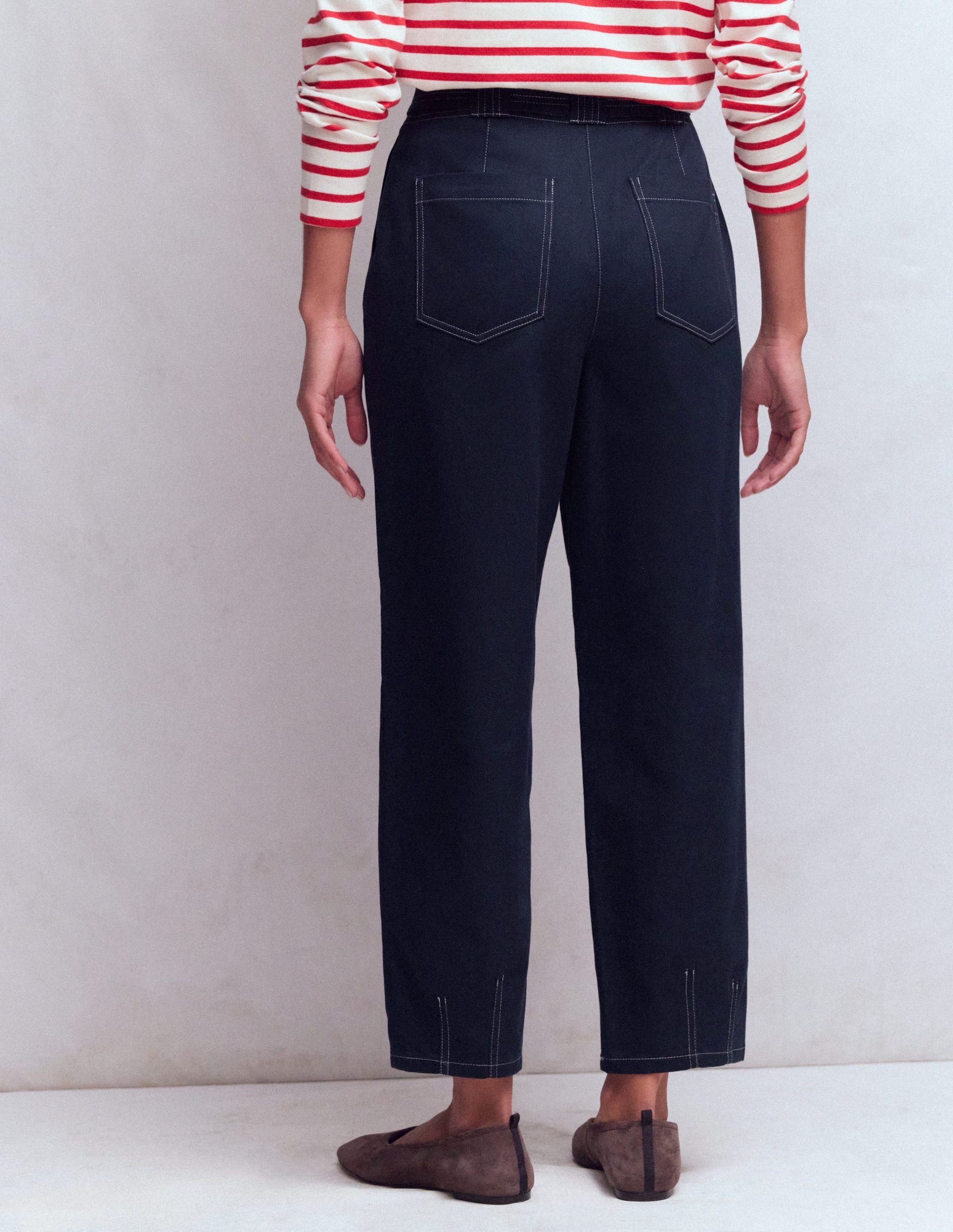 Belted Barrel Leg Pants-Navy - Image 3