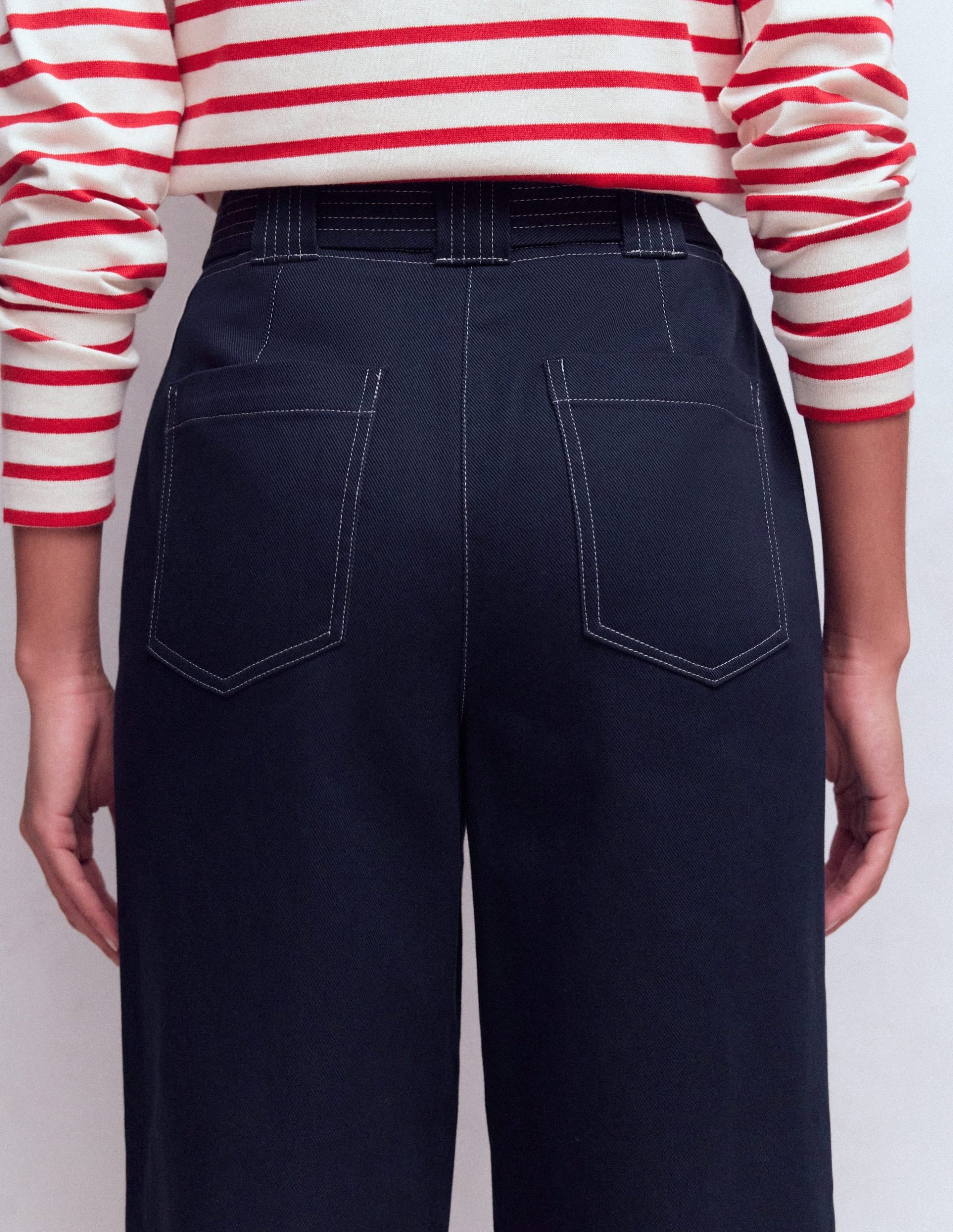 Belted Barrel Leg Pants-Navy - Image 5