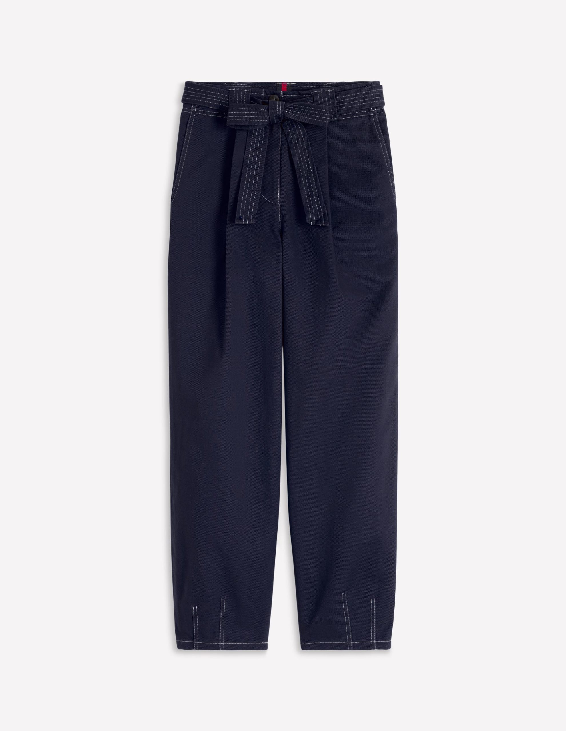 Belted Barrel Leg Pants-Navy - Image 6