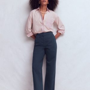 Barrel Leg Chino Pants-Navy