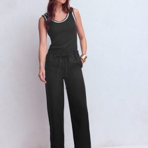 Islington Linen Crop Pants-Black