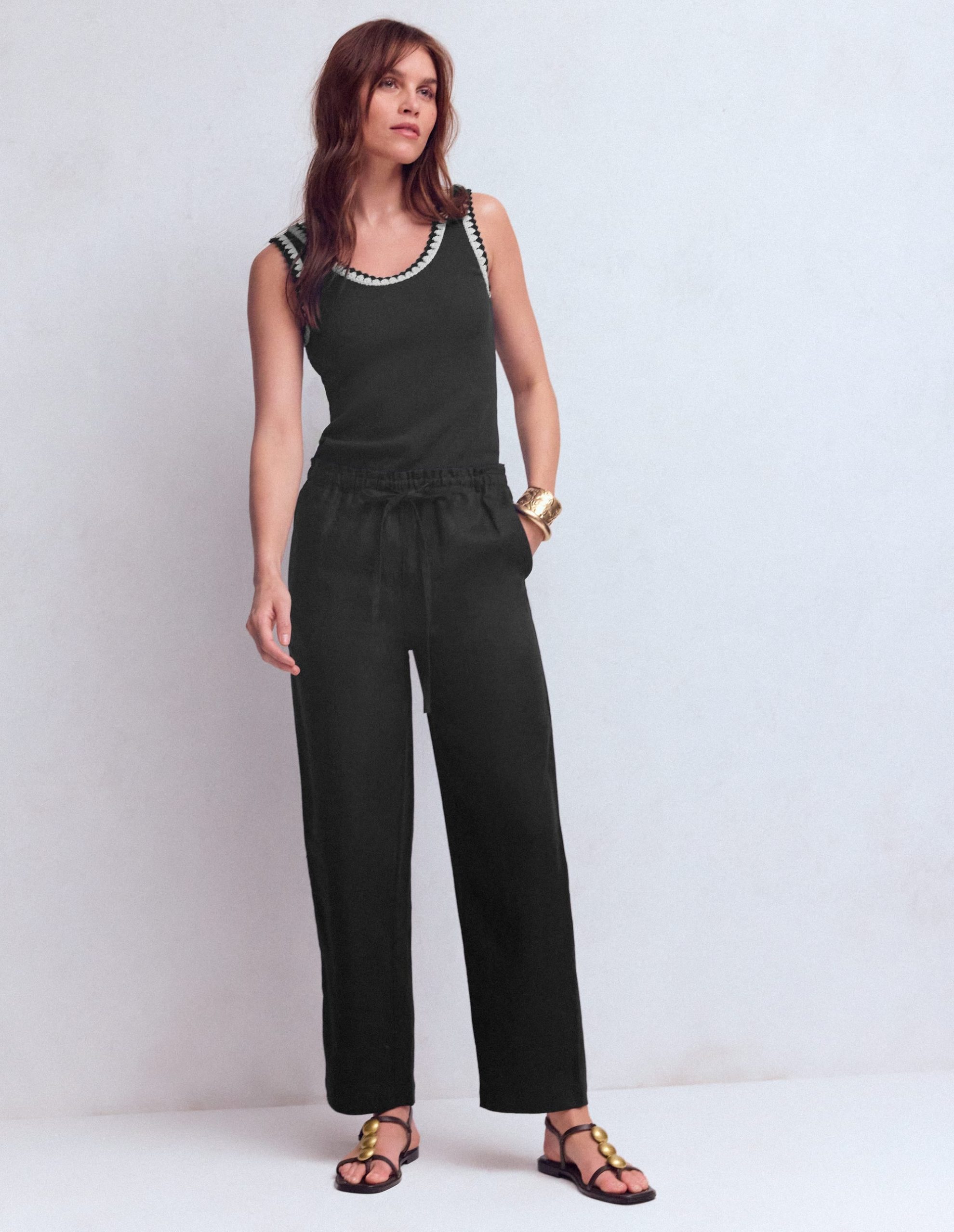 Islington Linen Crop Pants-Black