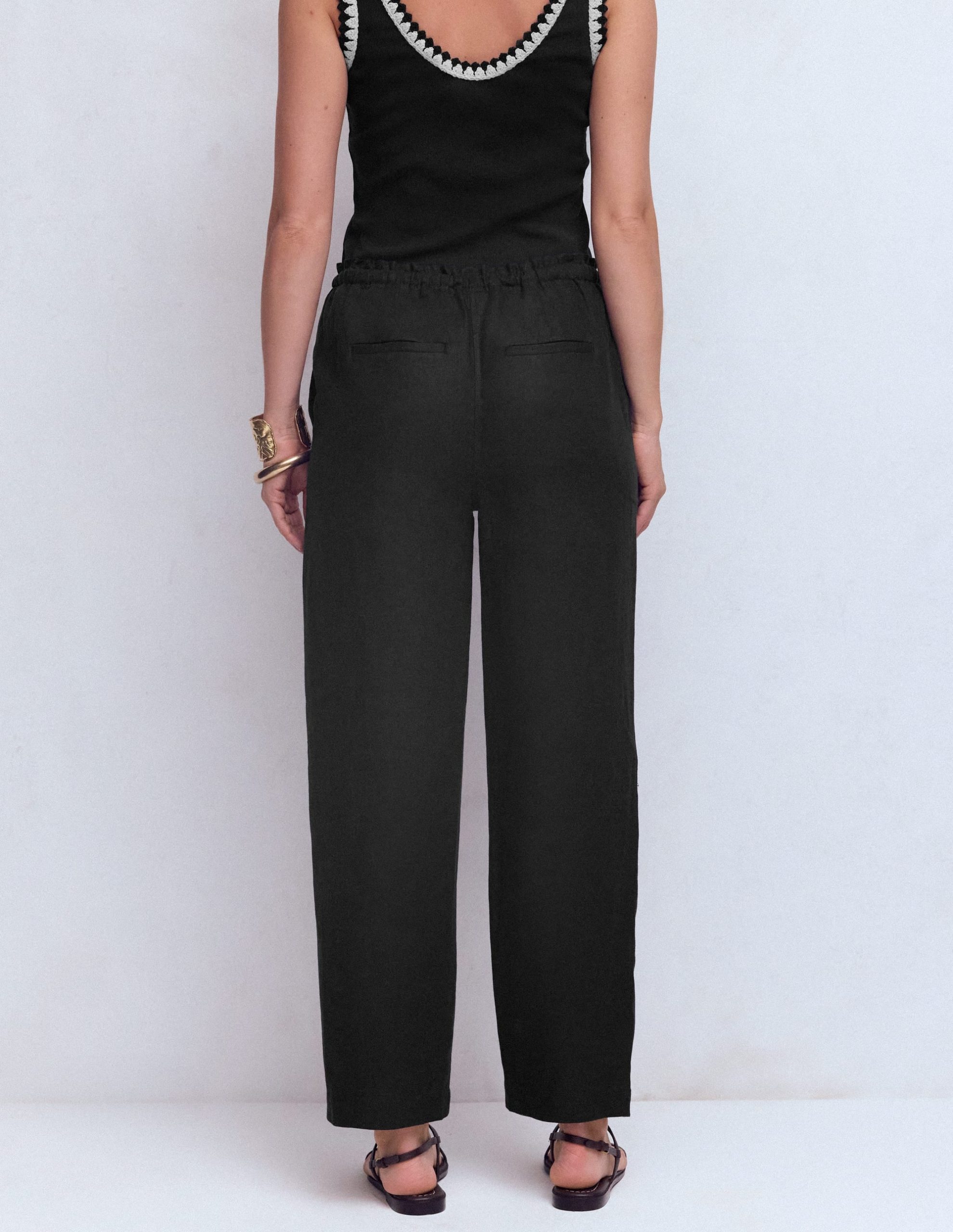 Islington Linen Crop Pants-Black - Image 3