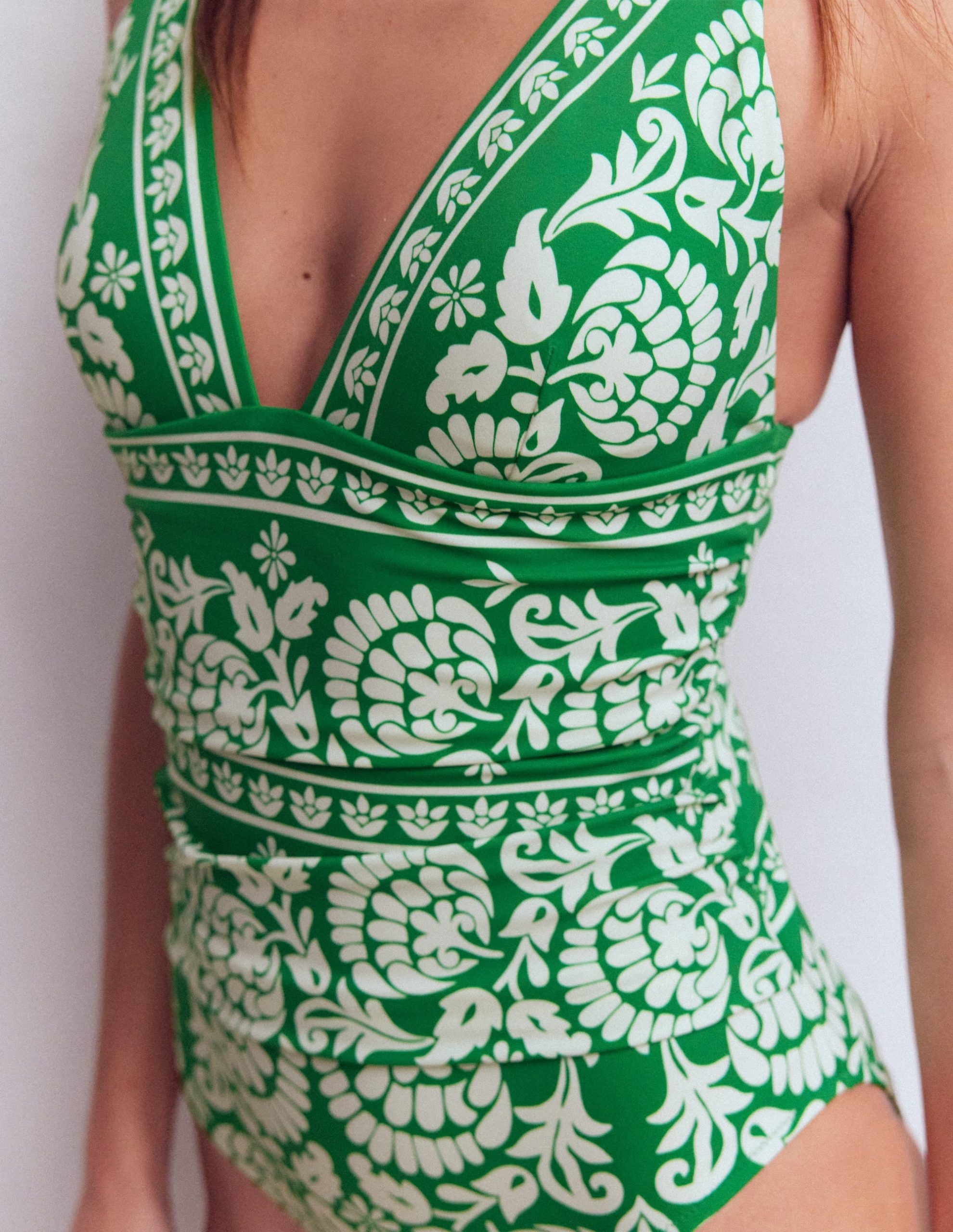 Mykonos Deep V Swimsuit-Green. Ornate Floret - Image 2