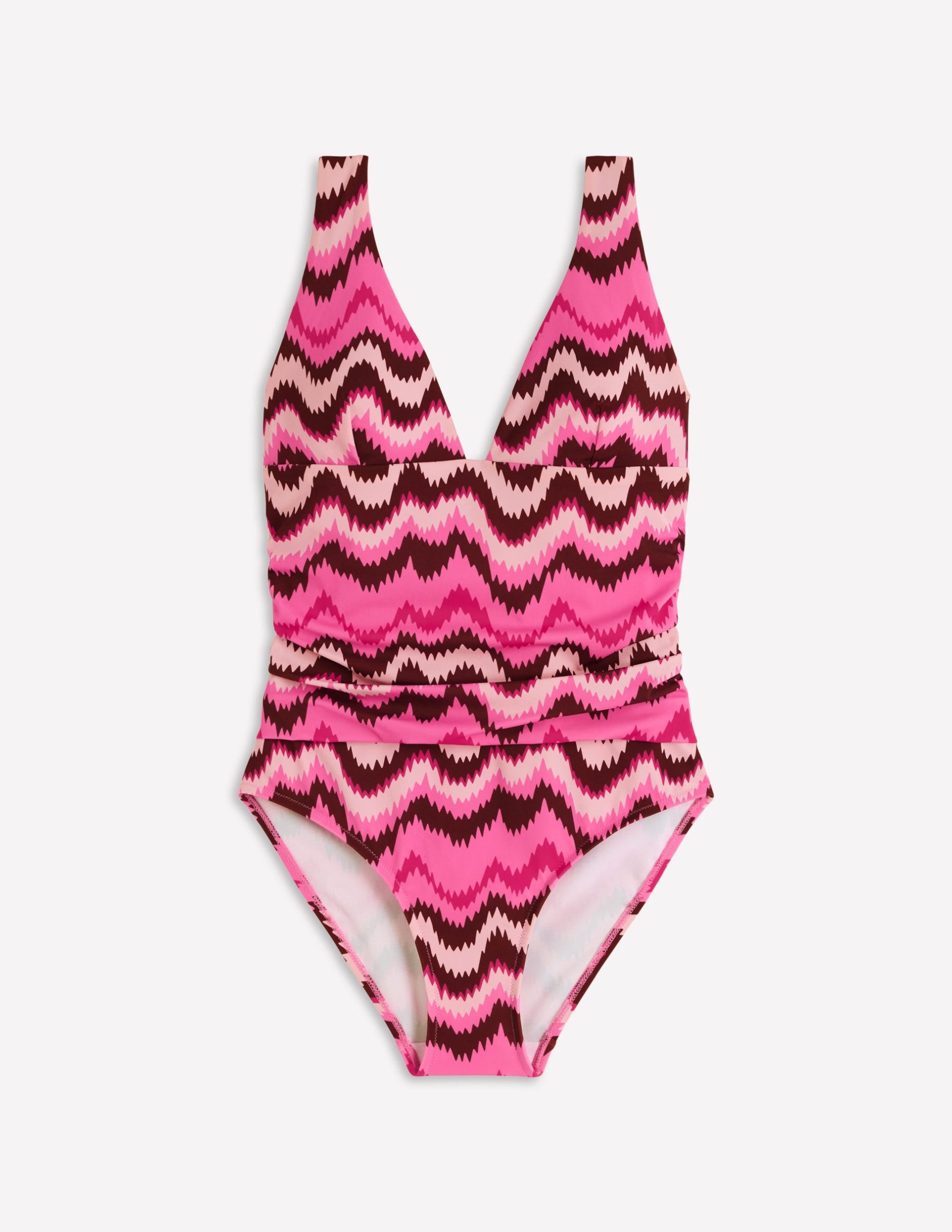Mykonos Deep V Swimsuit-Pink Punch. Zig Zag Wave - Image 8