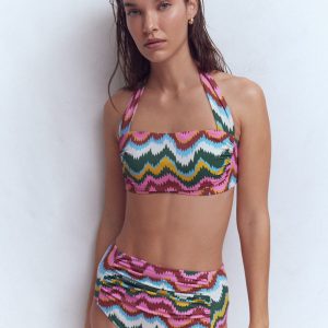 Kythira Ruched Bikini Top-Multi Zig zag wave