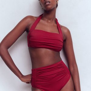 Kythira Ruched Bikini Top-Merida Red