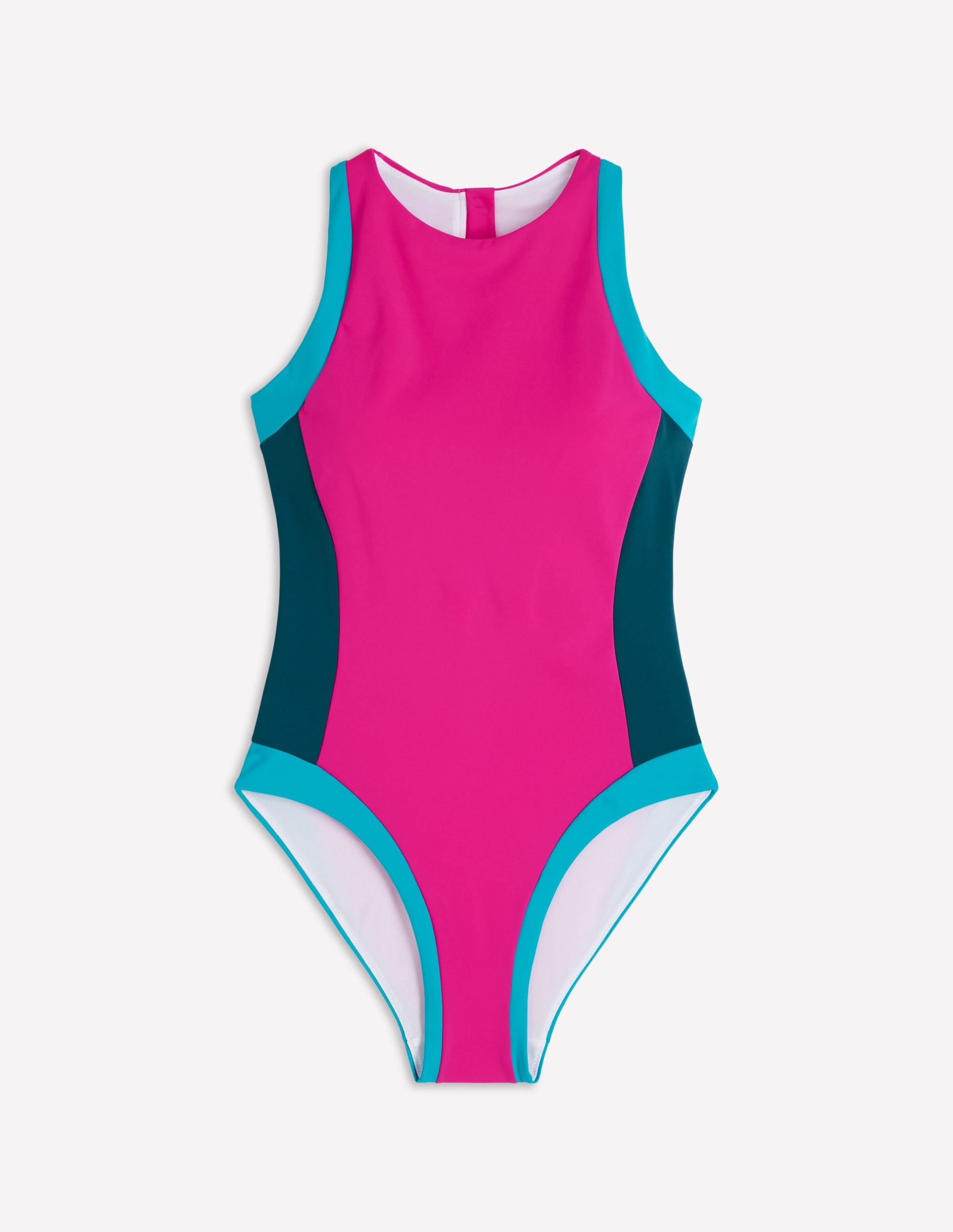 Sporty High Neck Swimsuit-Pink. Colourblock - Image 6