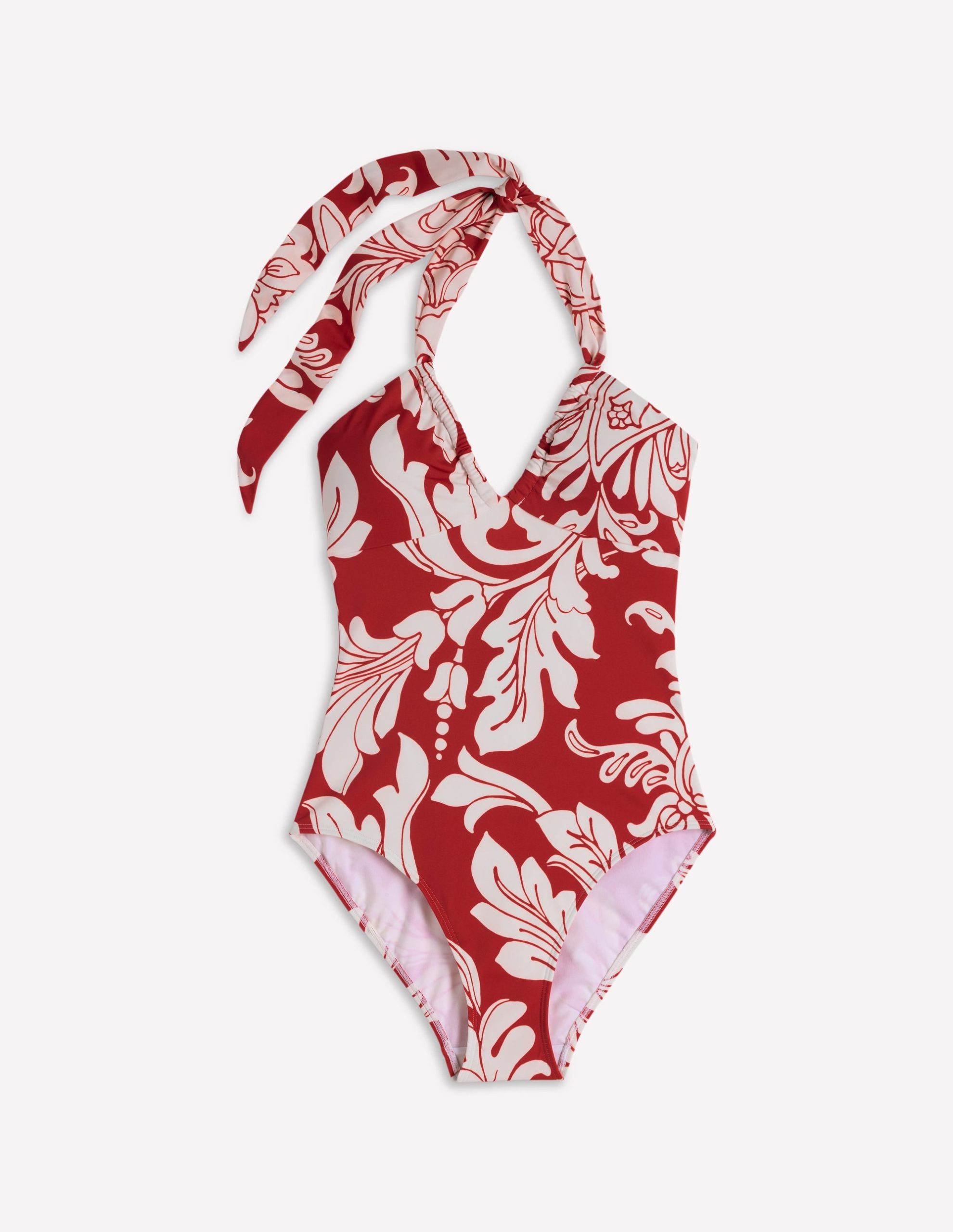 Minori Halter Tie Swimsuit-Salsa. Botanical Flourish - Image 6