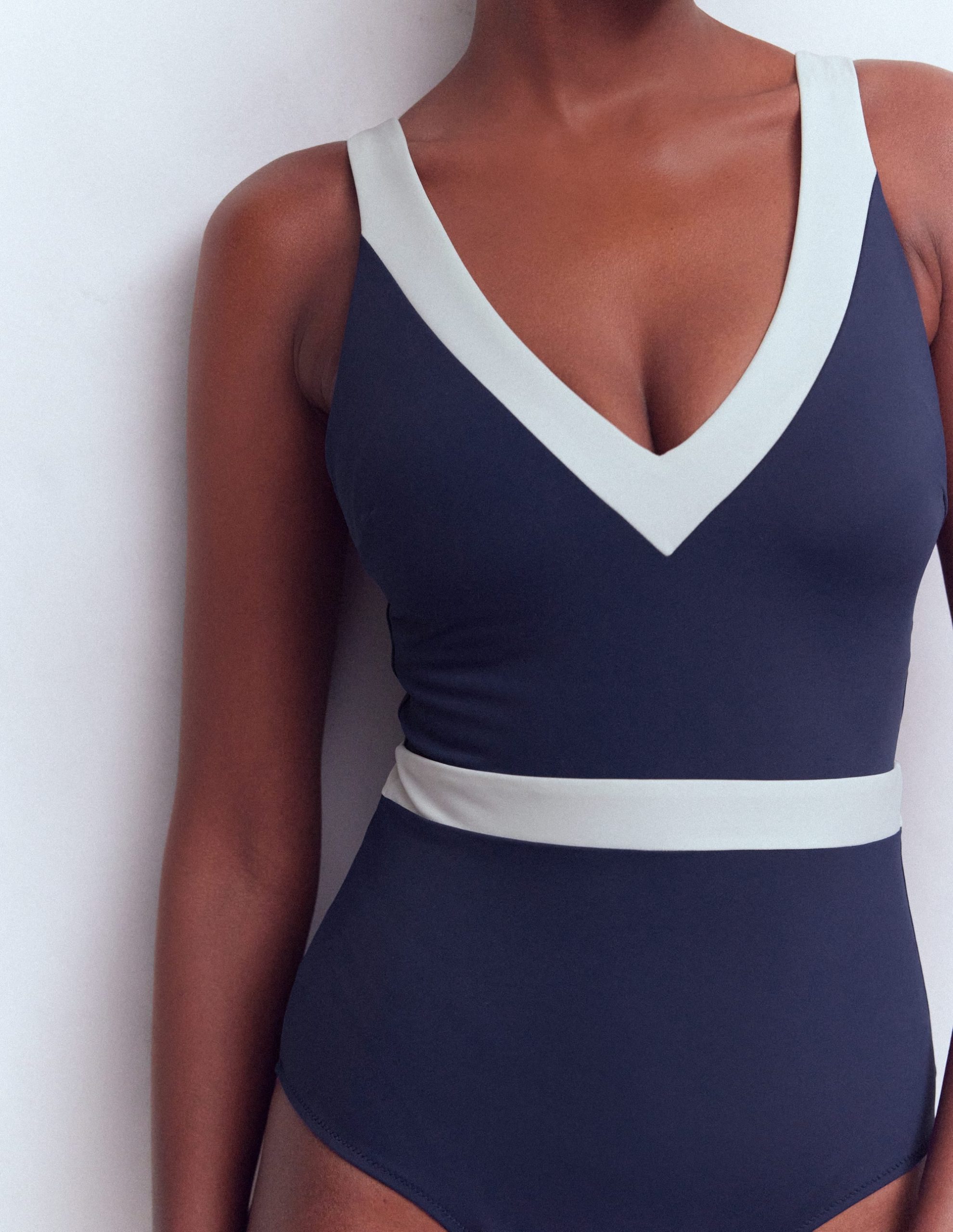 Campania Cross-back Swimsuit-Navy. Ivory Colourblock - Image 2