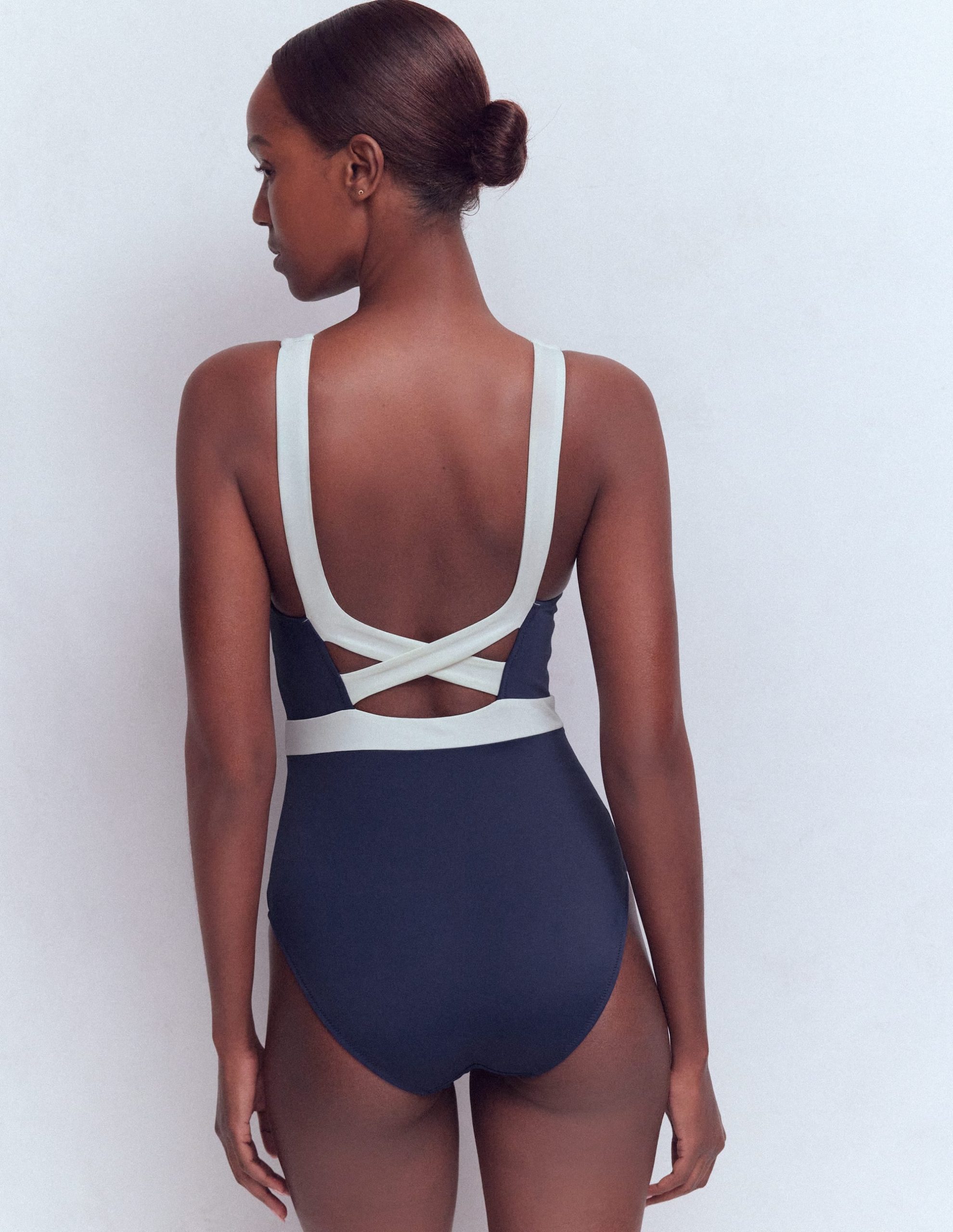 Campania Cross-back Swimsuit-Navy. Ivory Colourblock - Image 3