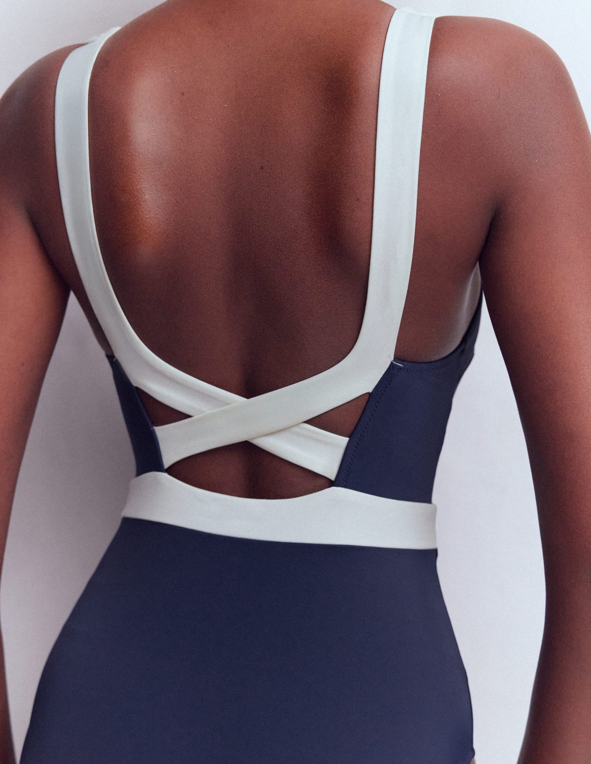 Campania Cross-back Swimsuit-Navy. Ivory Colourblock - Image 5