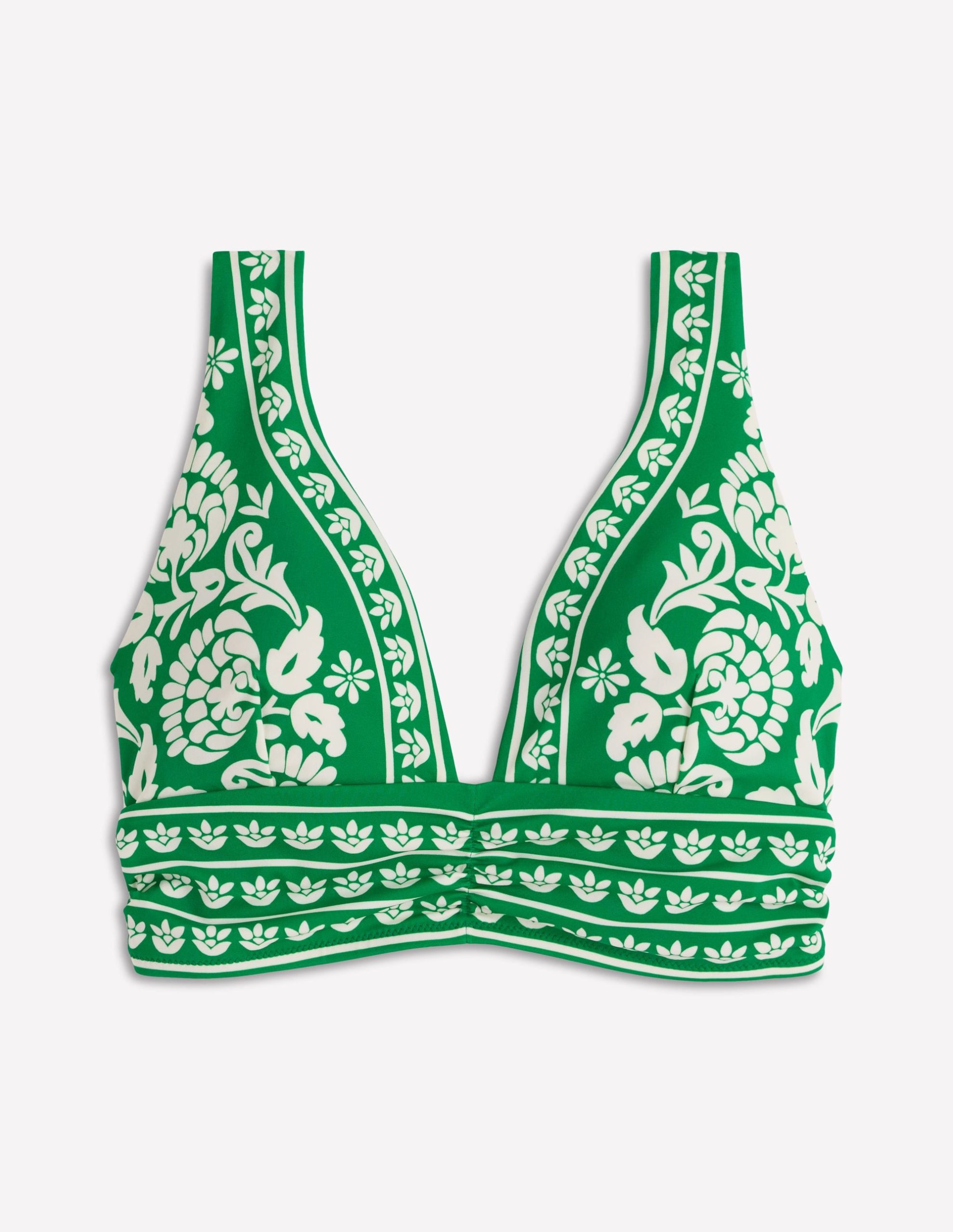 Mykonos Deep V Bikini Top-Rich emerald. ornate floret - Image 7