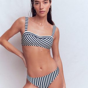 Clean Sweetheart Bikini Top-Navy. Ivory Stripe