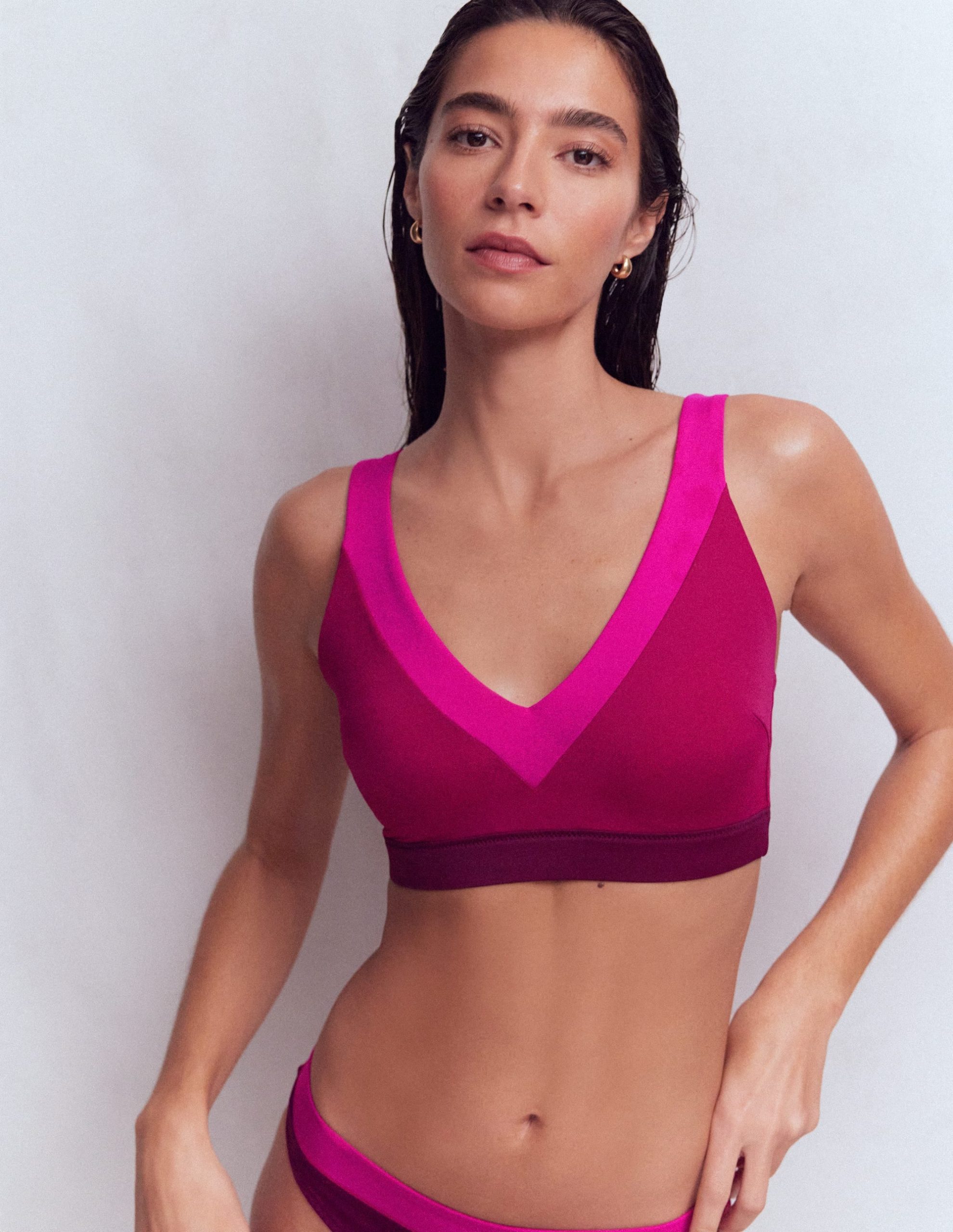 Campania Cross-back Bikini Top-Fuchsia. Chocberry