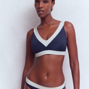 Campania Bikini Bottoms-Navy. Ivory Colourblock