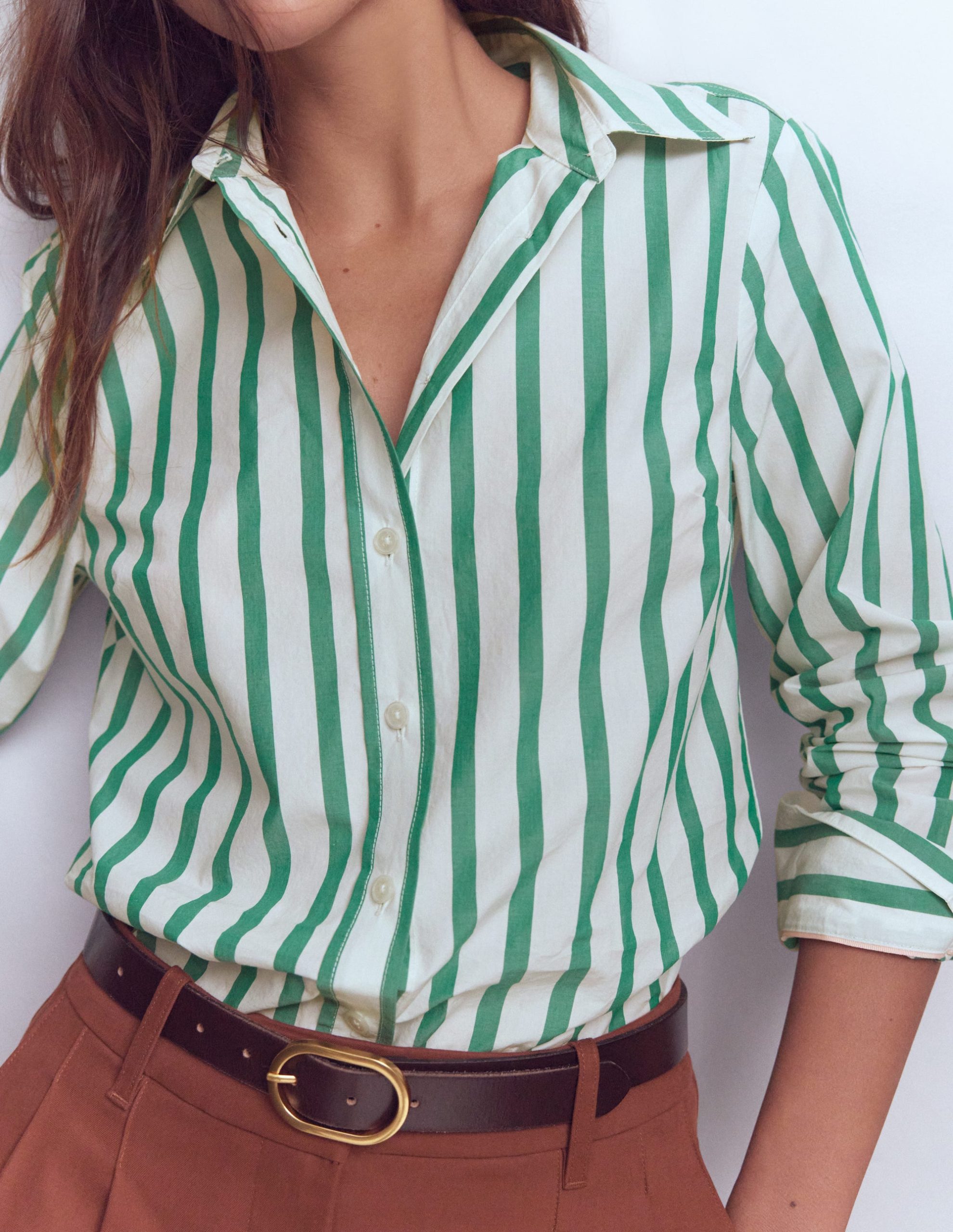 Sienna Cotton Shirt-Green and Ivory Stripe - Image 2