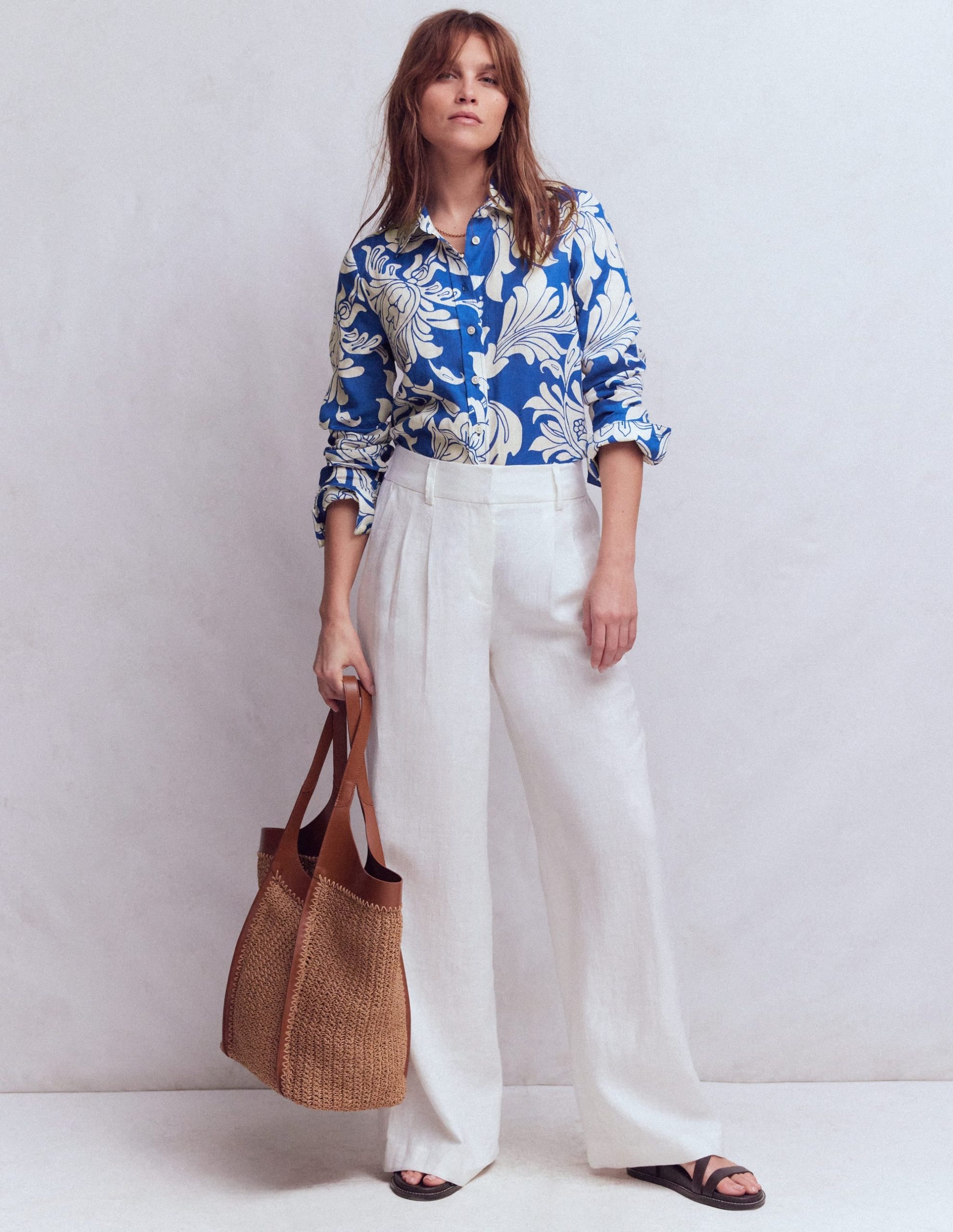 Sienna Linen Shirt-Blue. Botanical Flourish