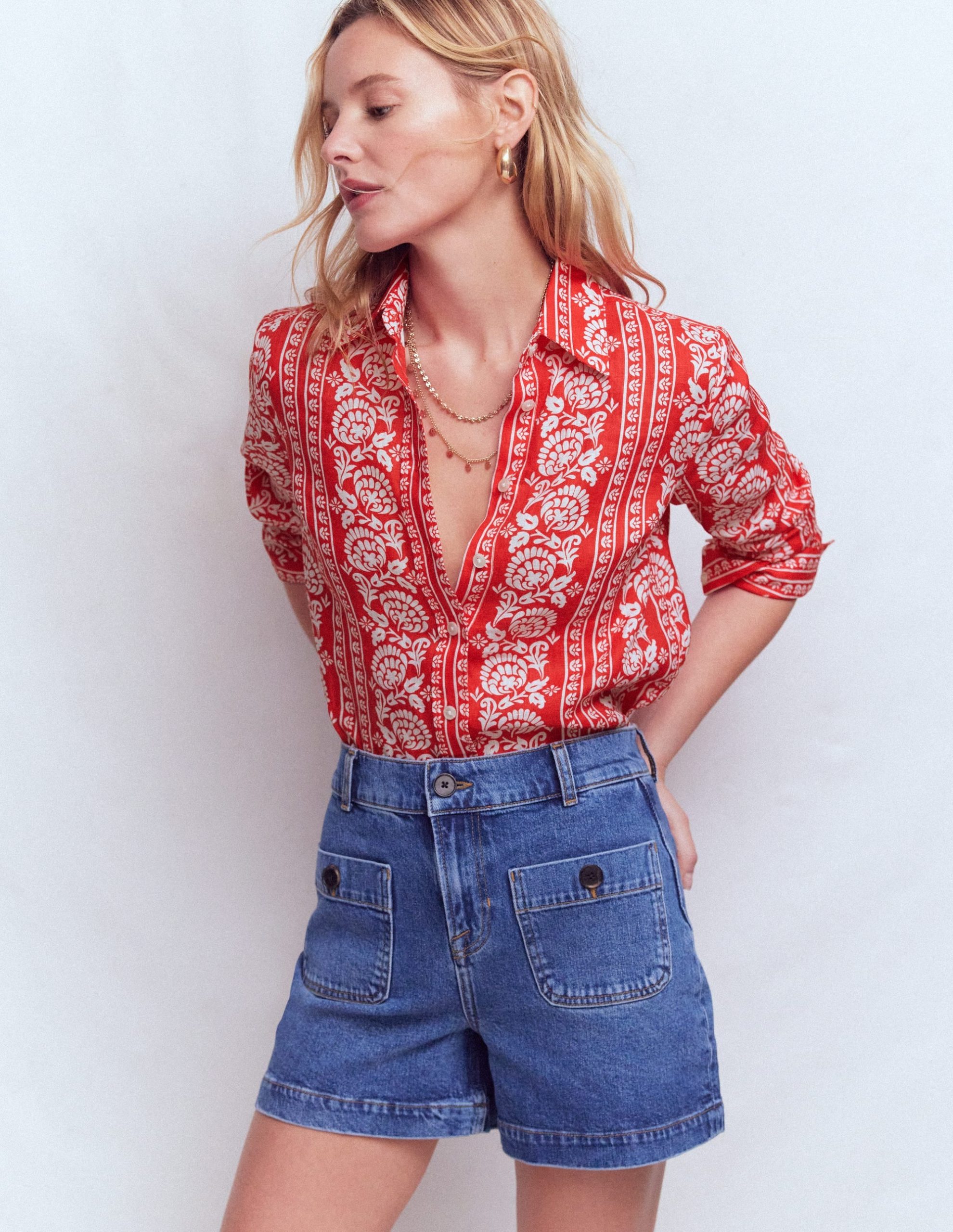 Sienna Linen Shirt-Red. Ornate Floret - Image 4